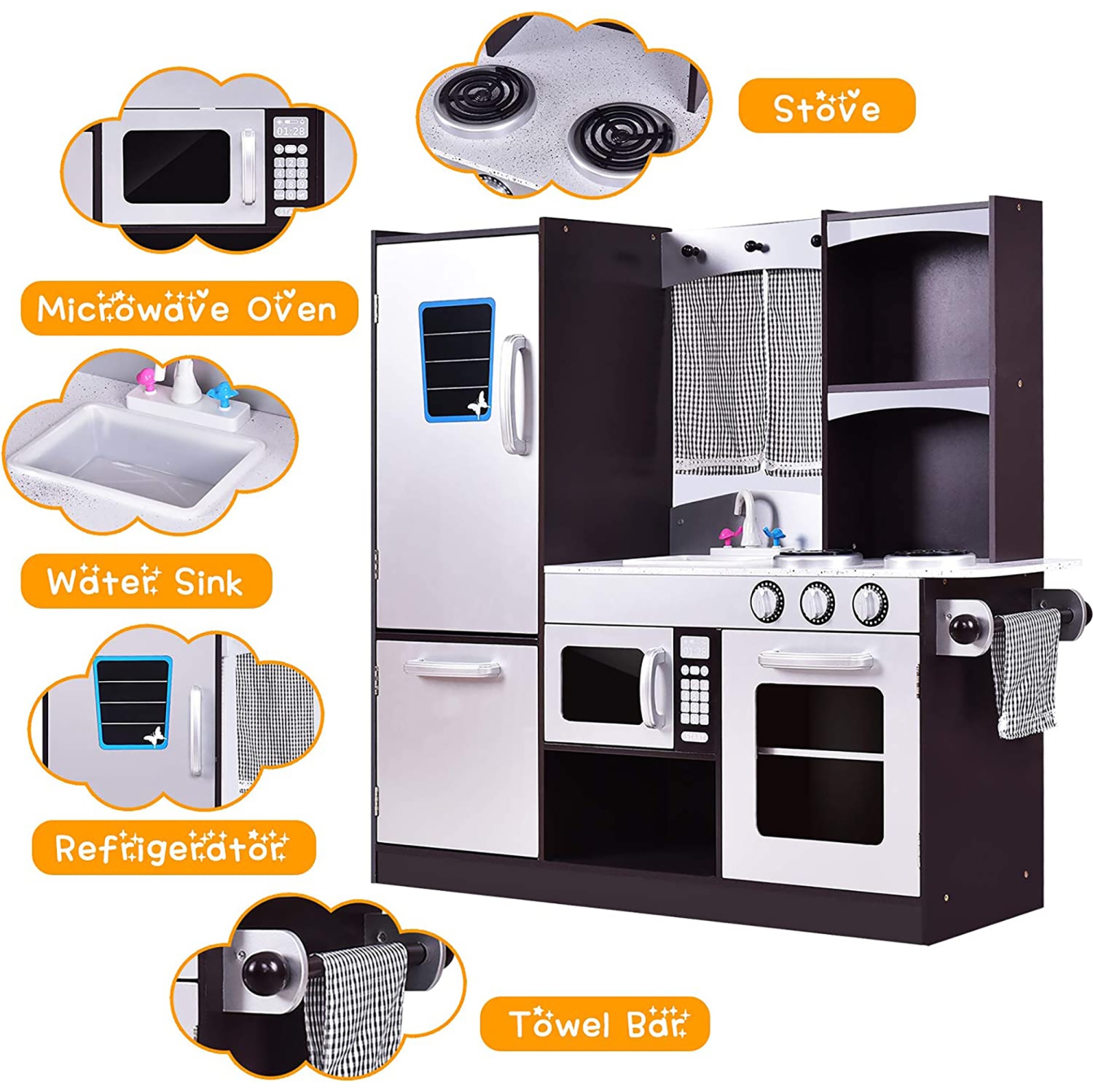 Ensemble de cuisine pour enfants de Costway Ensemble de cuisine jouet en bois de chef's factice cadeau pour enfants