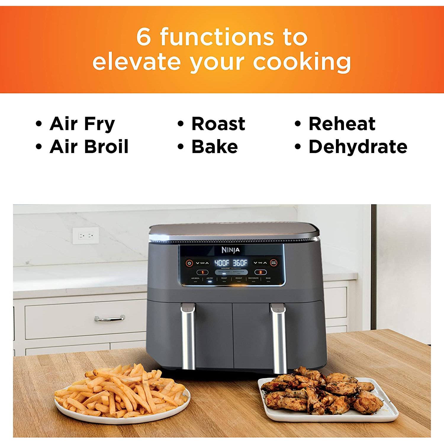 BOÎTE OUVERTE - fritteuse à air chaud 6-en-1 à deux zones Foodi de Ninja - 7,57&nbsp;kg/8qt - Noir