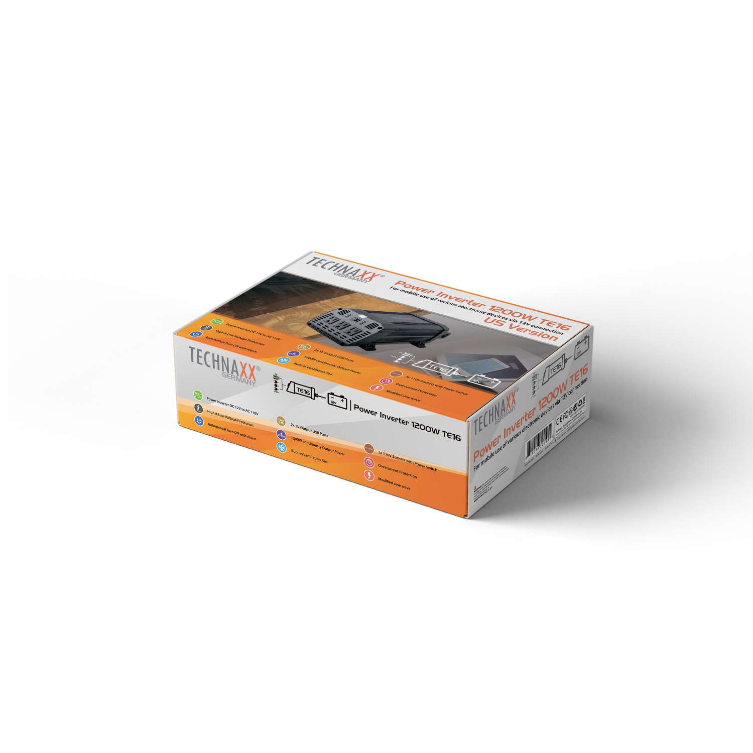 Convertisseur de courant 1200&nbsp;W de TE16 W de Technaxx - Noir