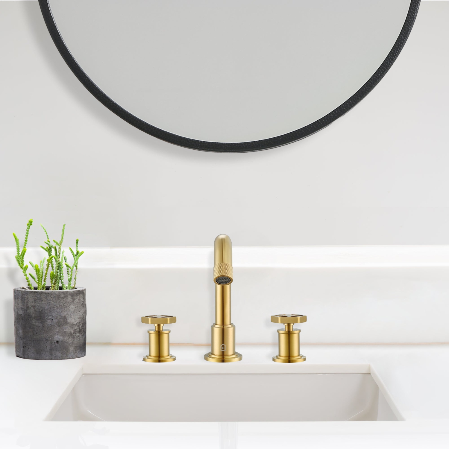 Robinet de salle de bains Ancona Industria, large, hexagonal, 3 trous, titane doré brossé