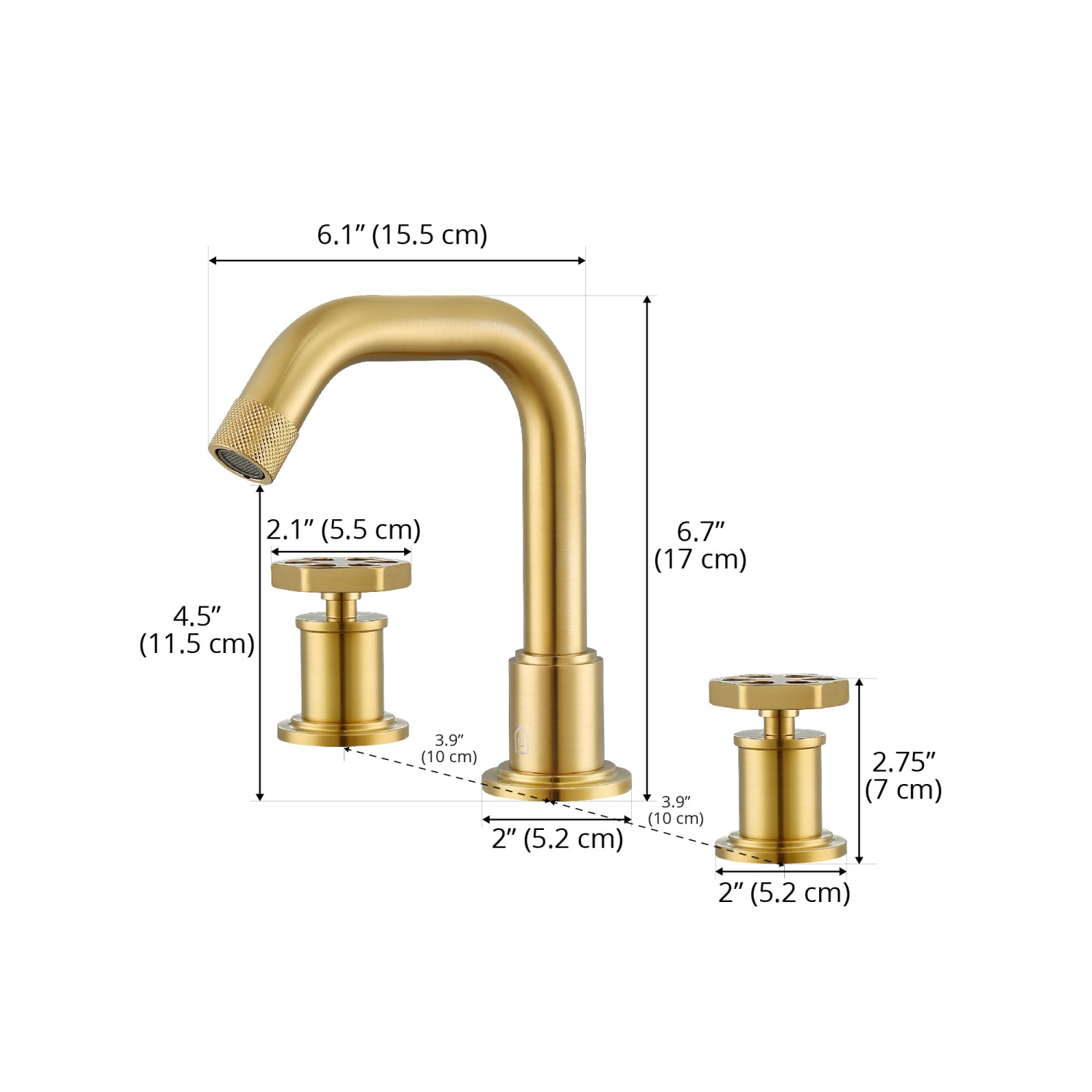 Robinet de salle de bains Ancona Industria, large, hexagonal, 3 trous, titane doré brossé
