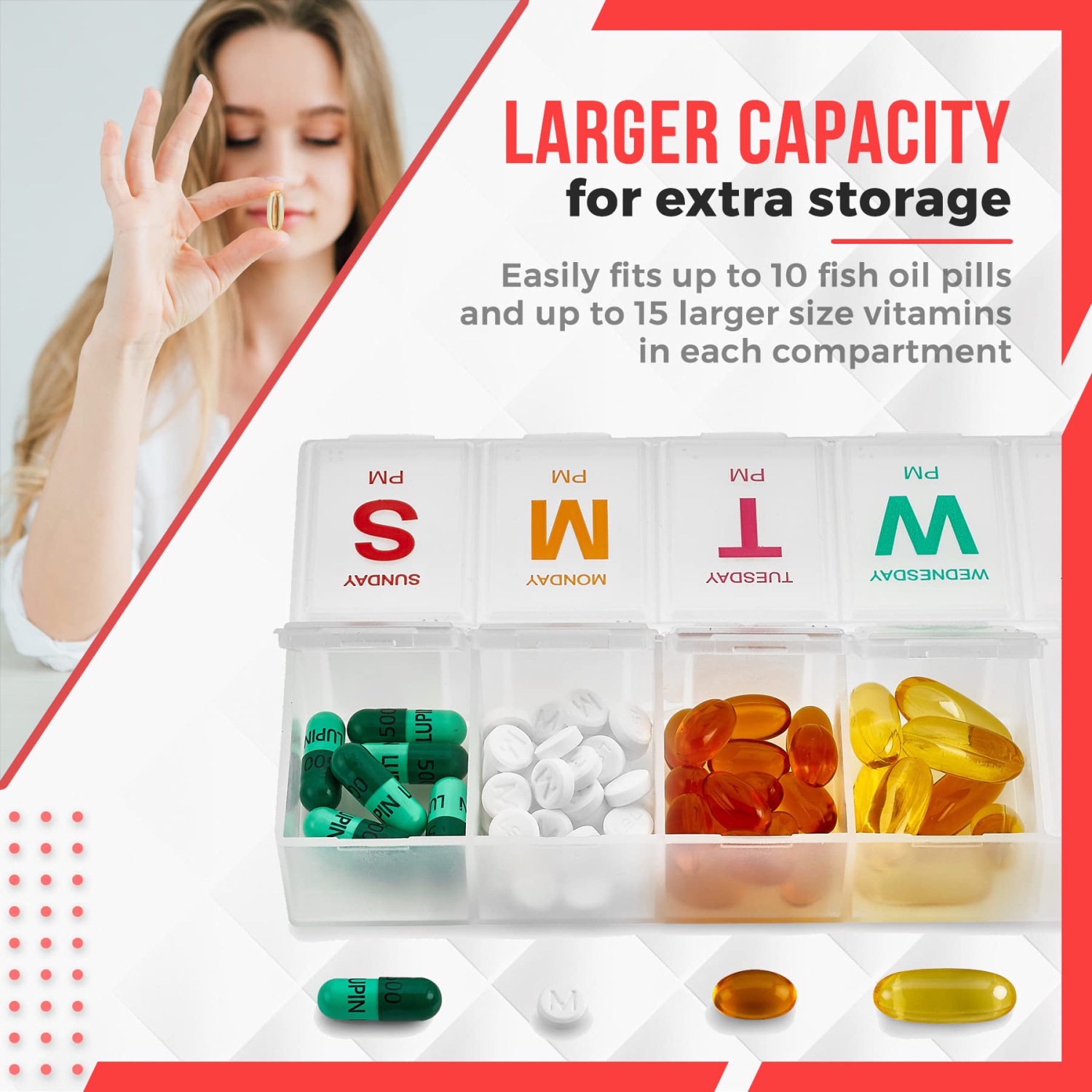 Extra Large Pill Organizer - Pill Box 7 Day Weekly Pill Organizer 2 Times a Day and AM PM Daily Pill Organizer Case for Medication Pills and