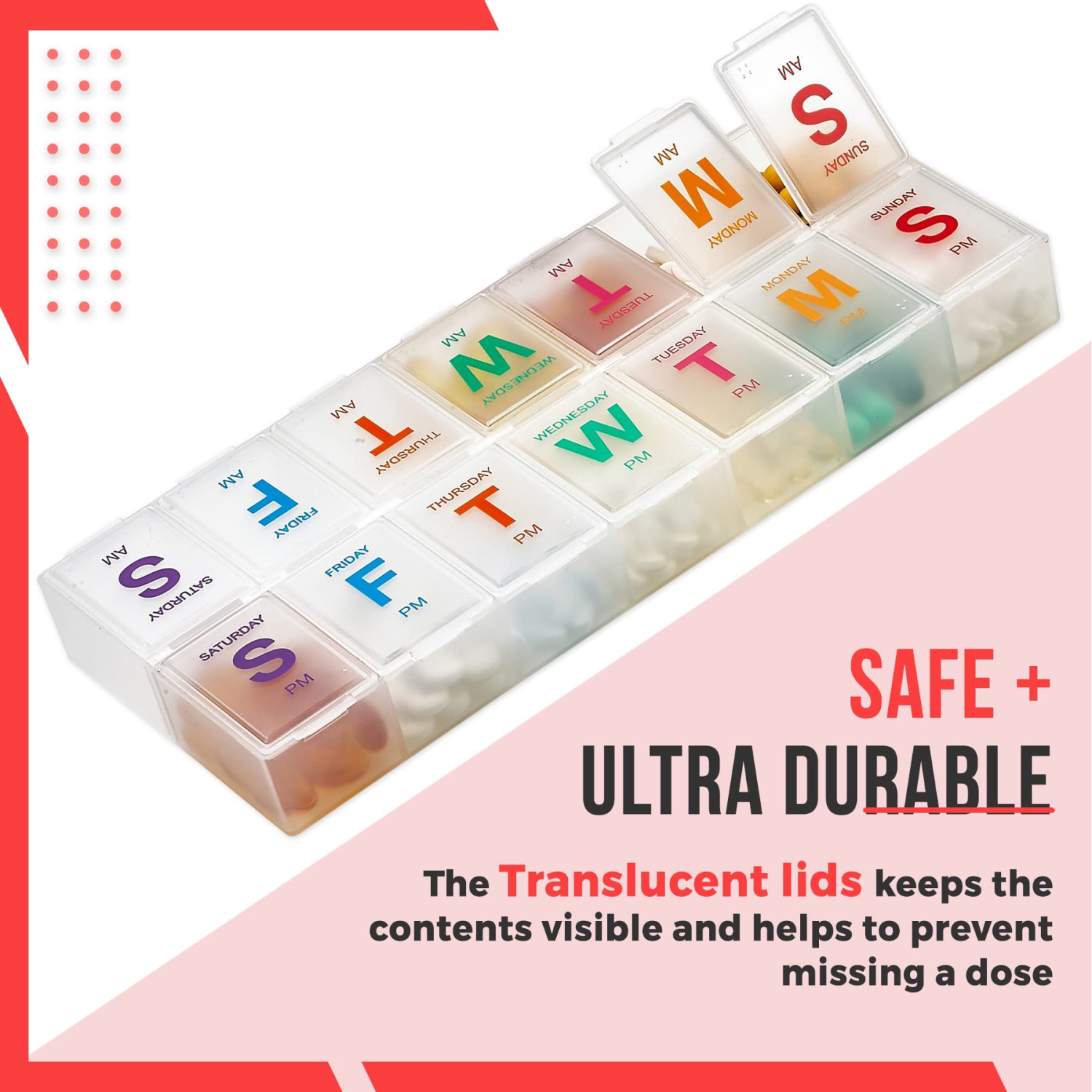 Extra Large Pill Organizer - Pill Box 7 Day Weekly Pill Organizer 2 Times a Day and AM PM Daily Pill Organizer Case for Medication Pills and