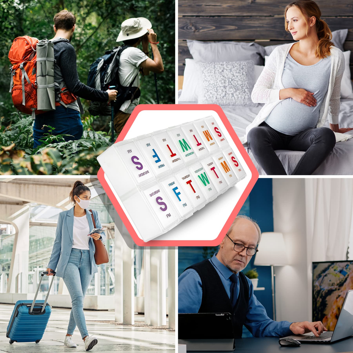 Extra Large Pill Organizer - Pill Box 7 Day Weekly Pill Organizer 2 Times a Day and AM PM Daily Pill Organizer Case for Medication Pills and