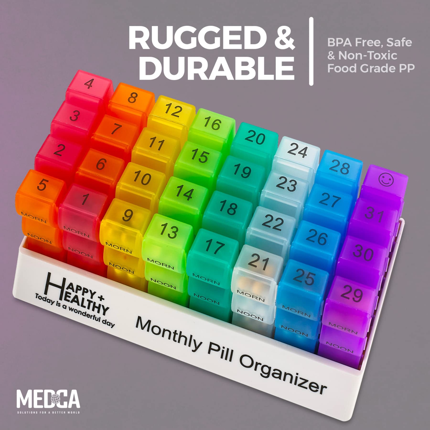 Month Pill Box Organizer - 3-Times-A-Day | Morning-Noon-Night - 30 Day Pill Case with 32 Daily Compartments for Vitamins, Supplements, Medication