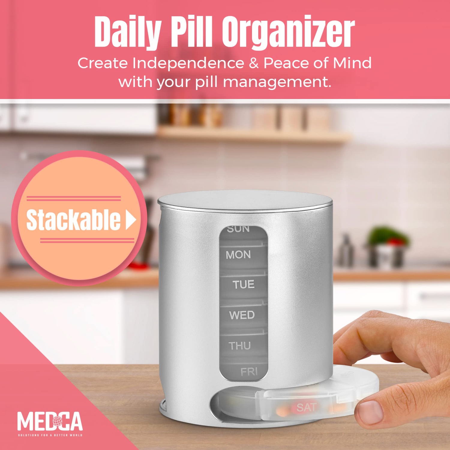 Stackable Daily Pill Organizers - Weekly Medication Reminder with 7 Individual Stacking Cases - AM/PM Pill Boxs with 4 Times a Day, Everyday Medicine