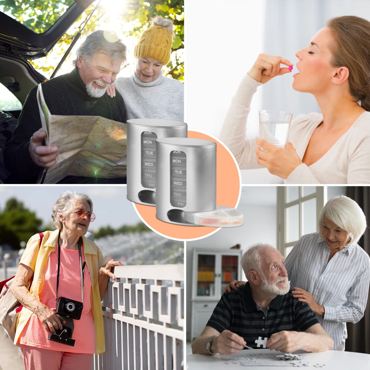 Stackable Daily Pill Organizers - Weekly Medication Reminder with 7 Individual Stacking Cases - AM/PM Pill Boxs with 4 Times a Day, Everyday Medicine