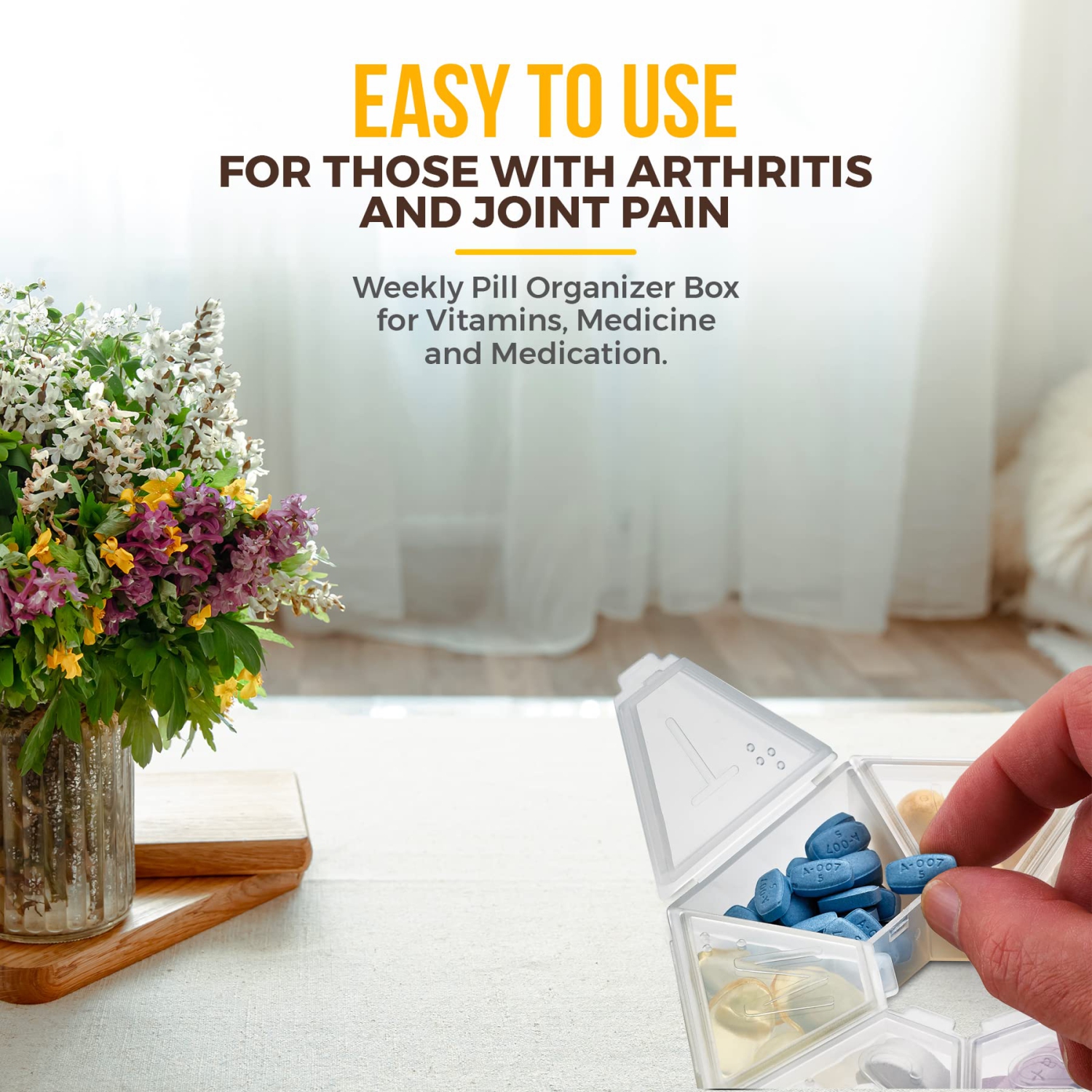 Stackable Daily Pill Organizer - Weekly Medication Reminder - Premium Weekly AM/PM Pill Box with 7 Individual Stacking Cases, Medicine Organizer for