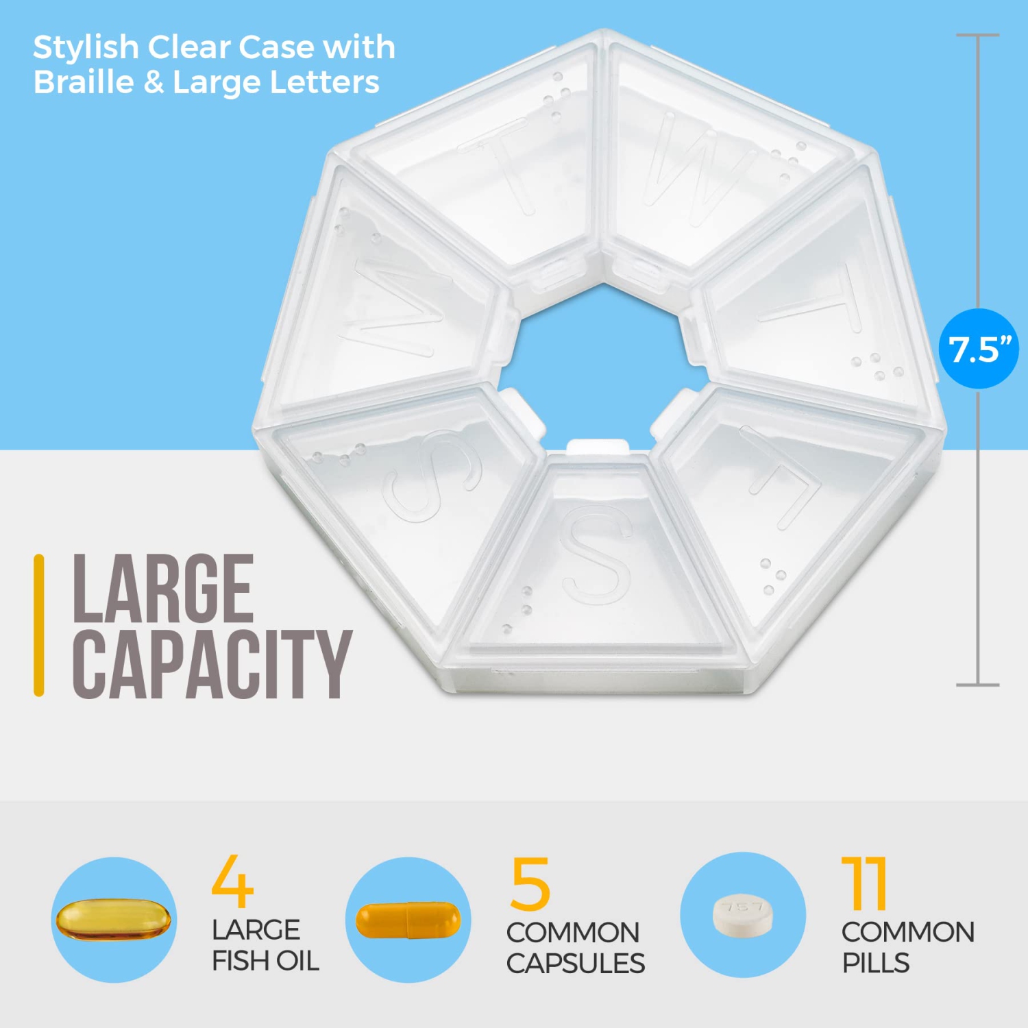 Stackable Daily Pill Organizer - Weekly Medication Reminder - Premium Weekly AM/PM Pill Box with 7 Individual Stacking Cases, Medicine Organizer for