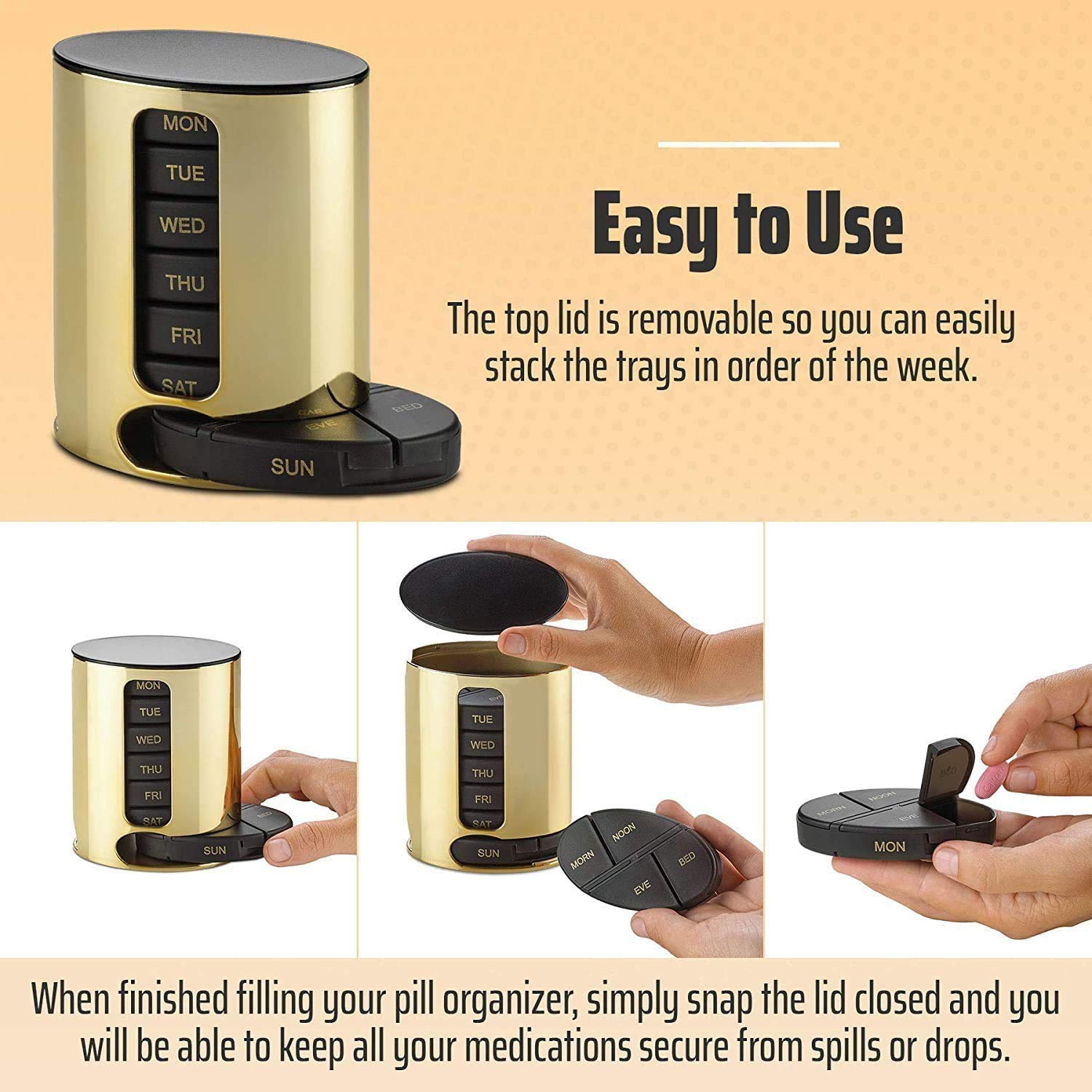 Weekly Pill Organizer - 2Pack - 4 Times-A-Day, Daily Medication Reminder - Weekly AM/PM Pill Box with 7 Individual Cases, a Everyday Medicine