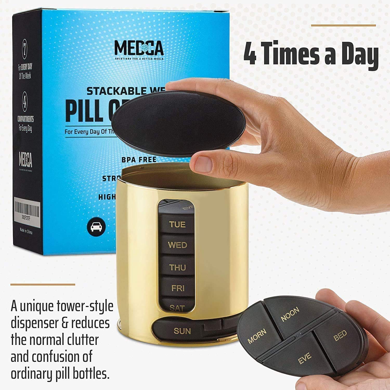Weekly Pill Organizer - 2Pack - 4 Times-A-Day, Daily Medication Reminder - Weekly AM/PM Pill Box with 7 Individual Cases, a Everyday Medicine