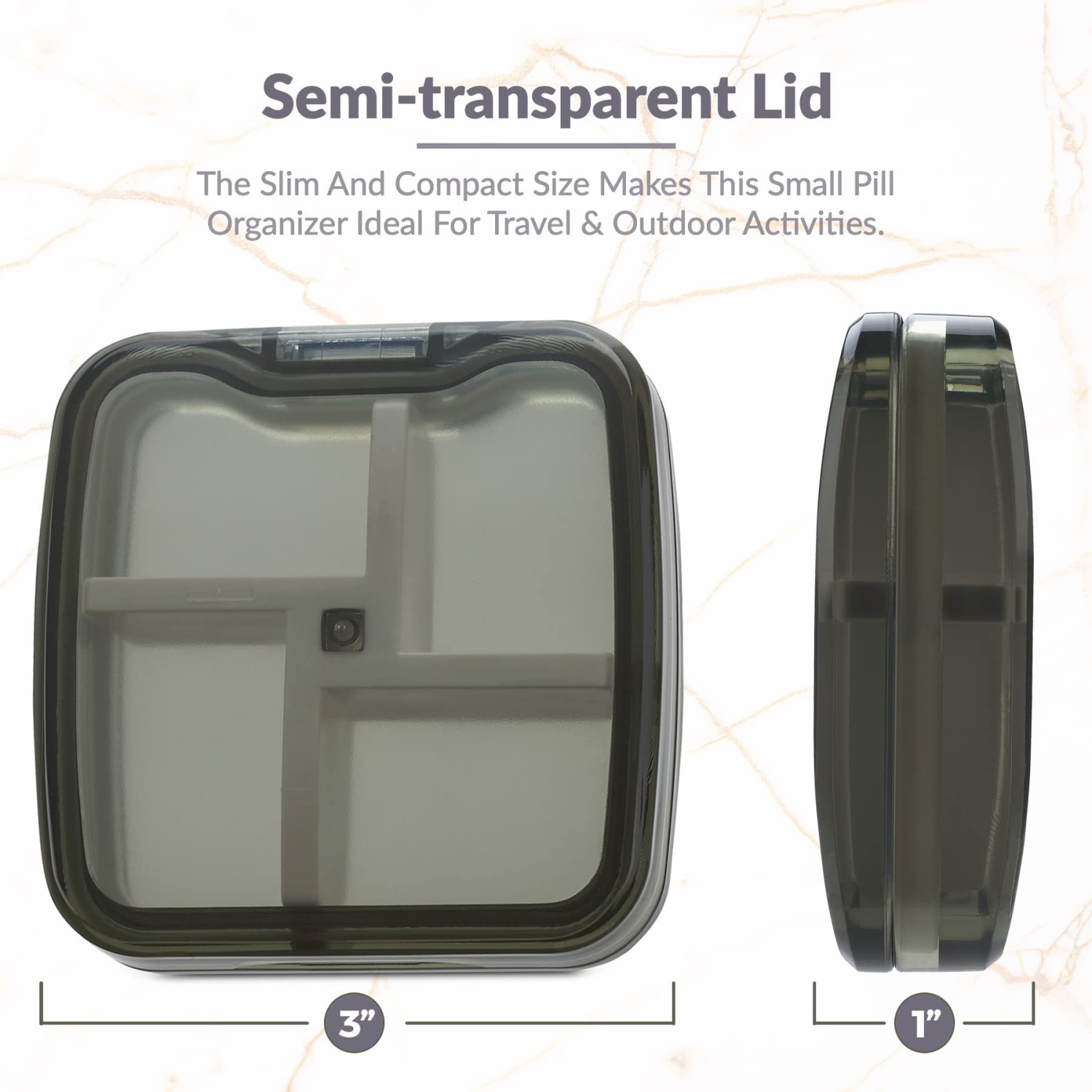 Pilulier compact - Organisateur portatif étanche pour médicaments et contenant quotidien pour pilules avec séparateur amovible à 4 compartiments -