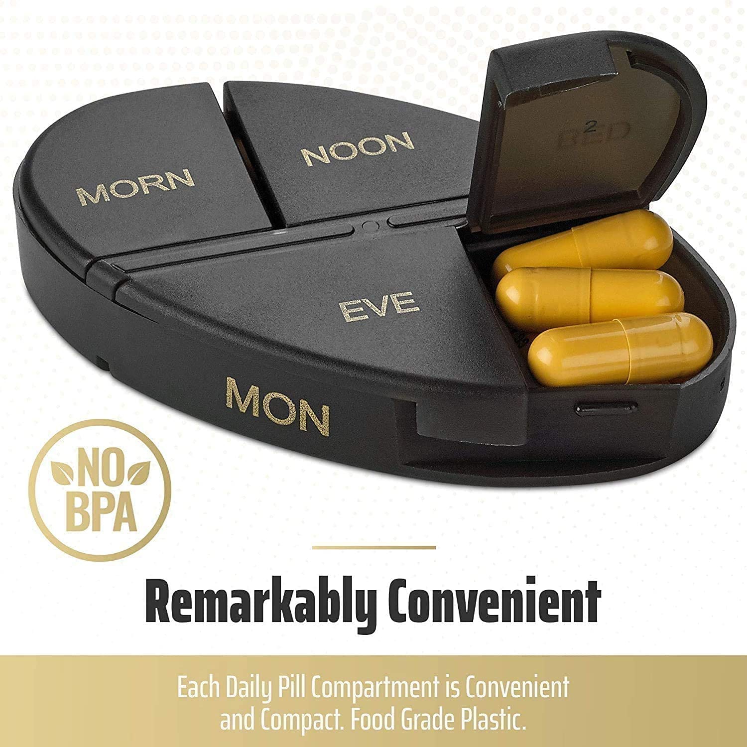 Weekly Pill Organizers - 4 Pack - 4 Times-A-Day, Daily Stackable Medication Reminder - Weekly AM/PM Pill Box with 7 Individual Stacking Cases, Black