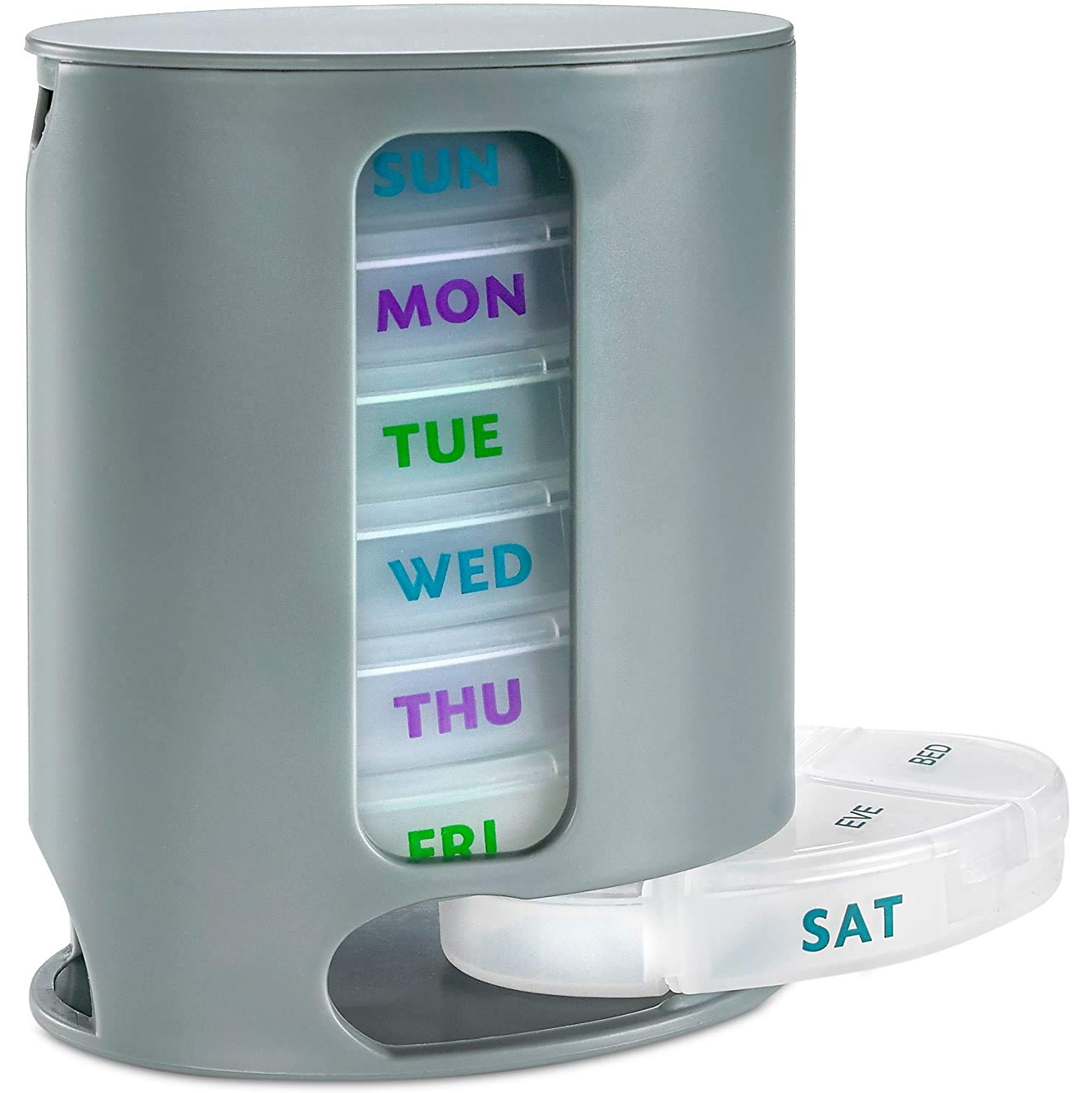 Weekly Pill Organizers with Pill Cutter Splitter 4 Times a Day Weekly Medication Dispenser Reminder, 7-Day Stackable Compartments