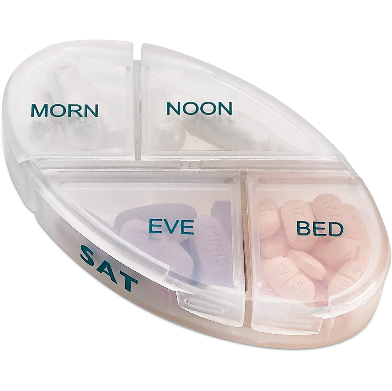 Weekly Pill Organizers with Pill Cutter Splitter 4 Times a Day Weekly Medication Dispenser Reminder, 7-Day Stackable Compartments