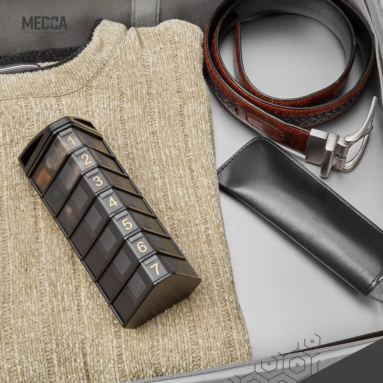 MEDCA Moisture Proof Weekly Stackable Pill Organizer - BPA Free, Weekly Pill Box Case with 3 Daily Compartments - Black Pill Box to Store Pills,