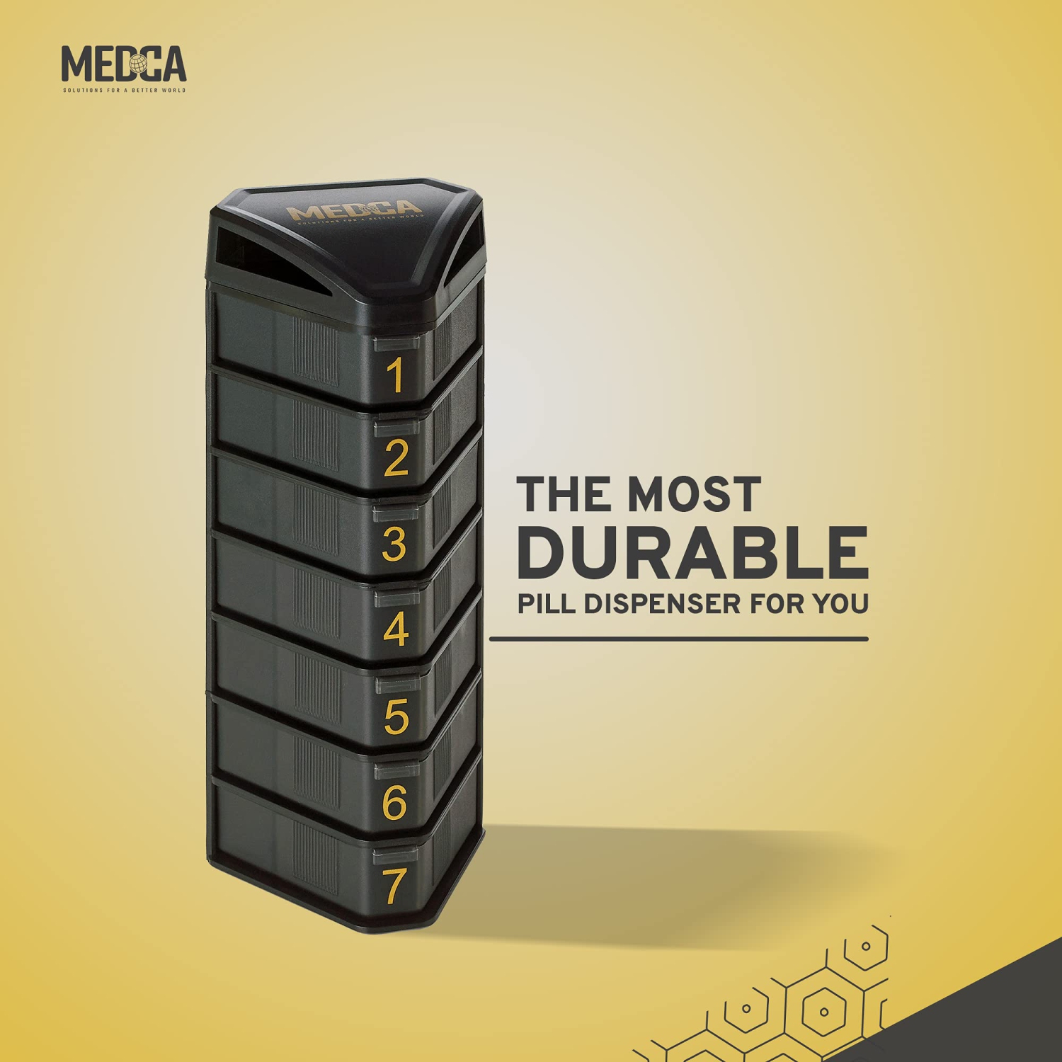 MEDCA Moisture Proof Weekly Stackable Pill Organizer - BPA Free, Weekly Pill Box Case with 3 Daily Compartments - Black Pill Box to Store Pills,