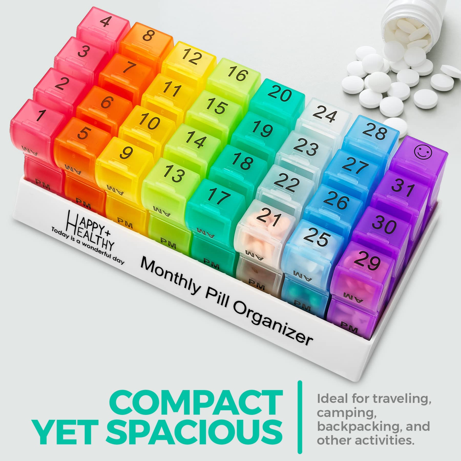 Monthly Pill Organizer - 2 Pack - 31 Day Am/Pm Daily Pill Organizer 32 Pill Cases for Each Day, Pill Dispenser and Monthly Pill Organizer Box for