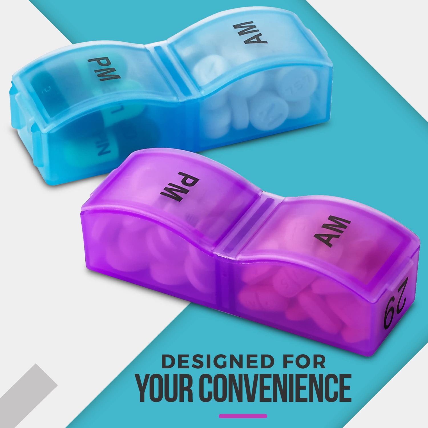 Monthly Pill Organizer - 2 Pack - 31 Day Am/Pm Daily Pill Organizer 32 Pill Cases for Each Day, Pill Dispenser and Monthly Pill Organizer Box for