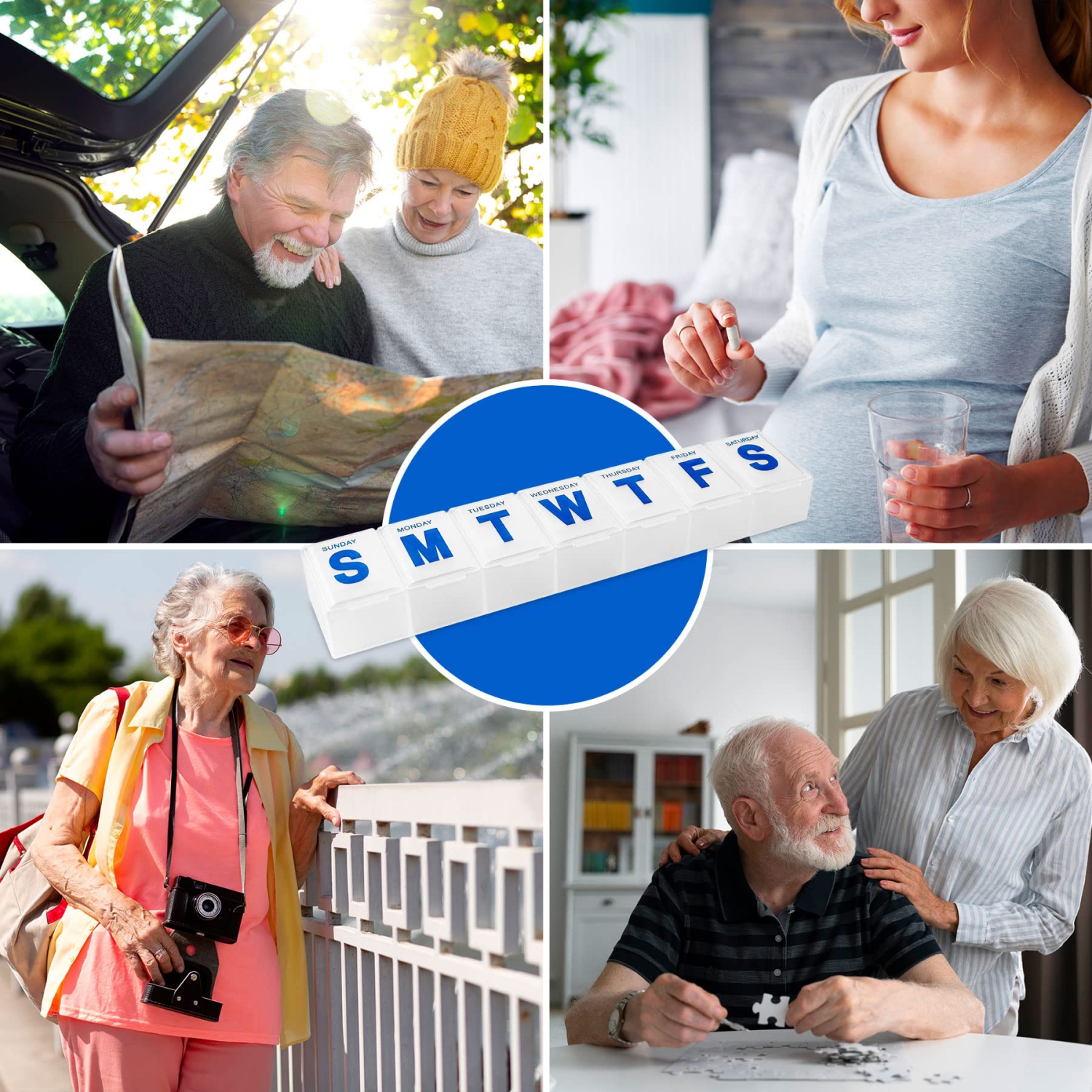 Weekly Pill Organizer - Extra Large Pill, Medicine, Vitamin Organizer Box, Weekly, Daily Planner Container with Easy to Read Letters, BPA Free