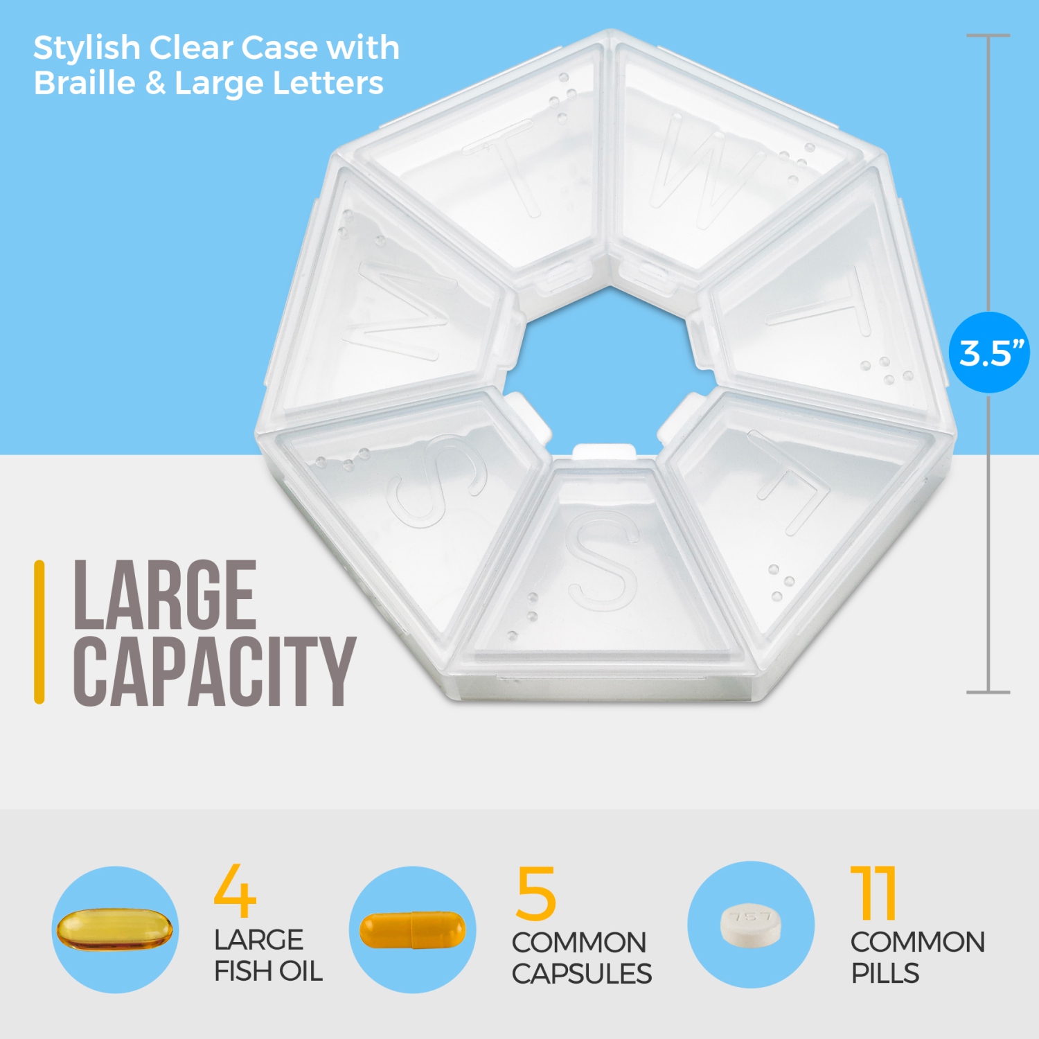 MEDca Weekly Pill Organizer Clear 7-Sided Pill Reminder, Round Shaped