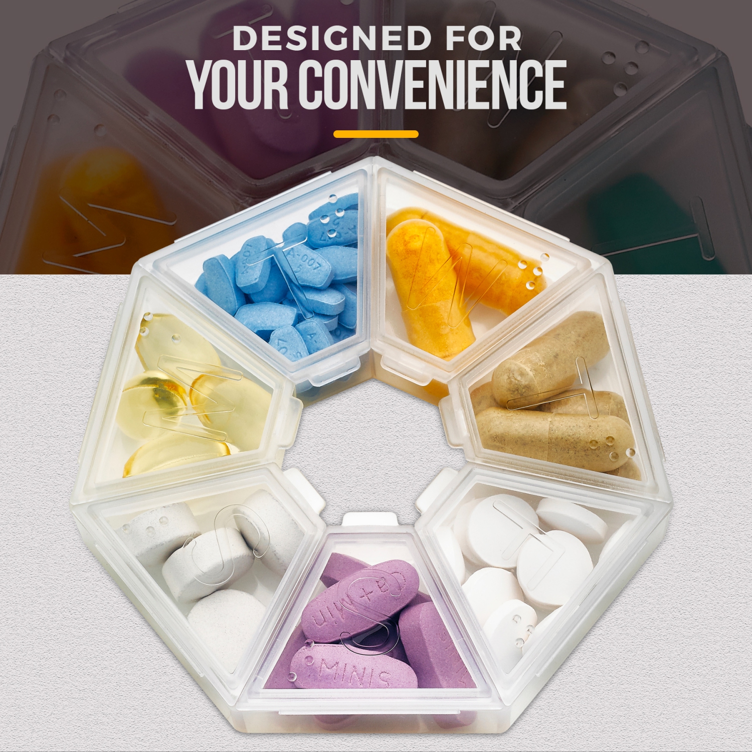 MEDca Weekly Pill Organizer Clear 7-Sided Pill Reminder, Round Shaped