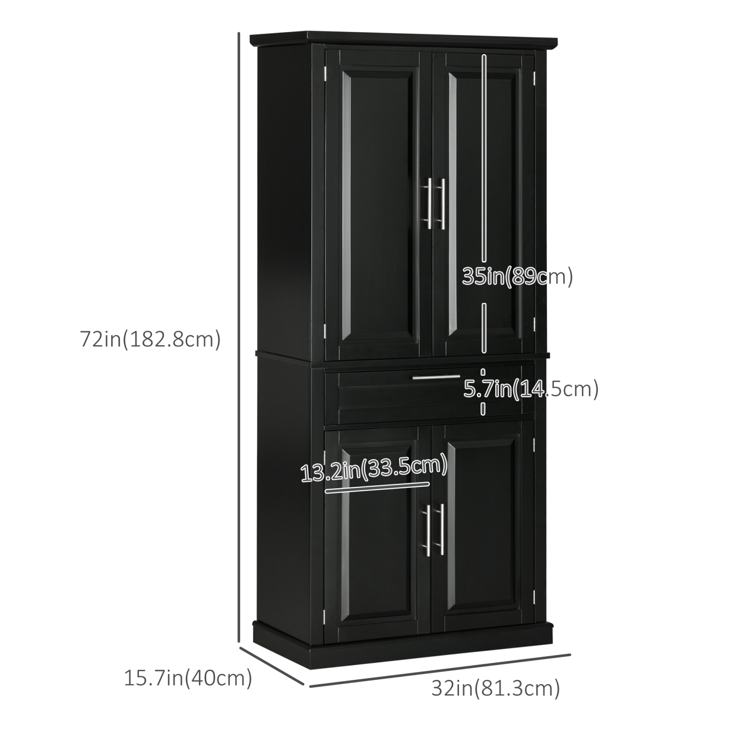 HOMCOM 72" Buffet Cabinet, Freestanding Kitchen Pantry, Storage Cabinet with 4 Doors, Drawer and Adjustable Shelves, Black