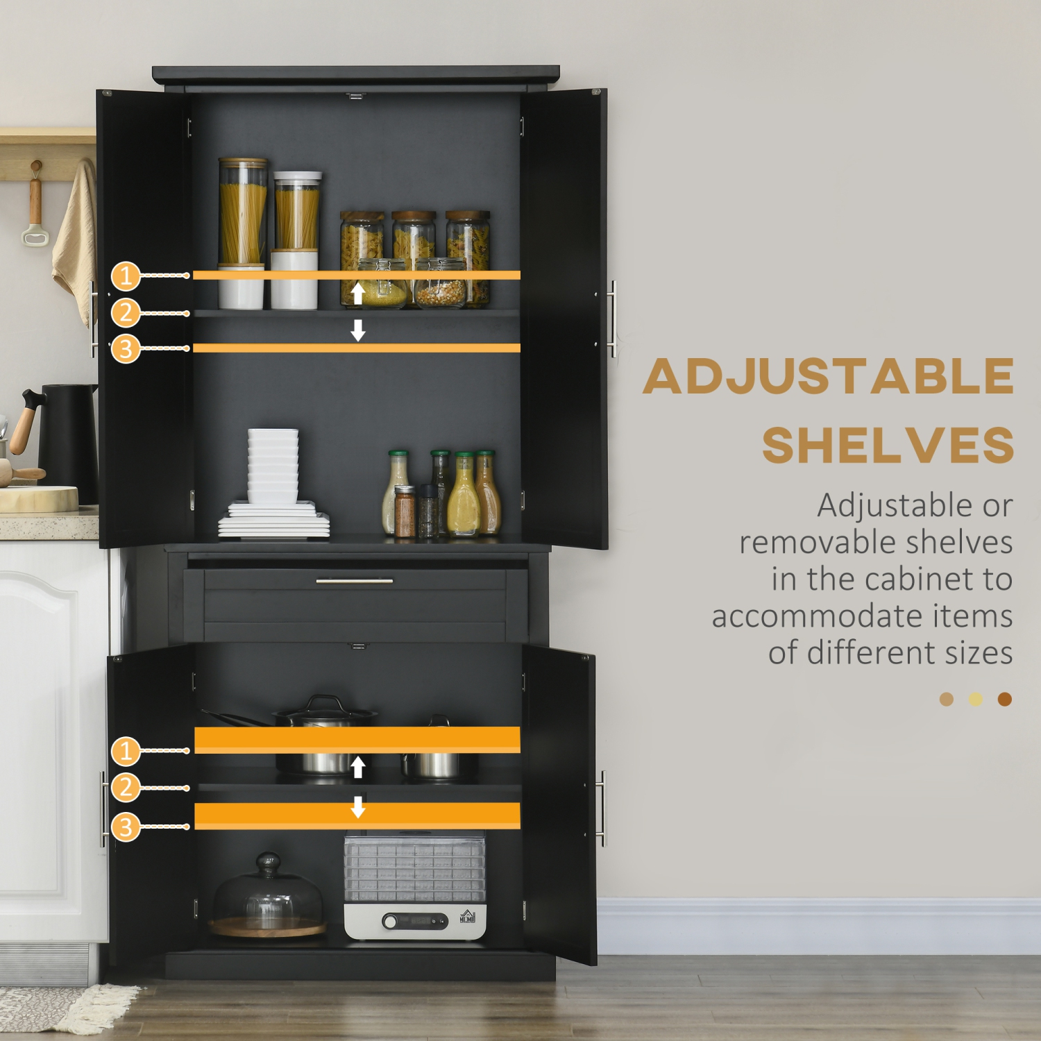 HOMCOM 72" Buffet Cabinet, Freestanding Kitchen Pantry, Storage Cabinet with 4 Doors, Drawer and Adjustable Shelves, Black