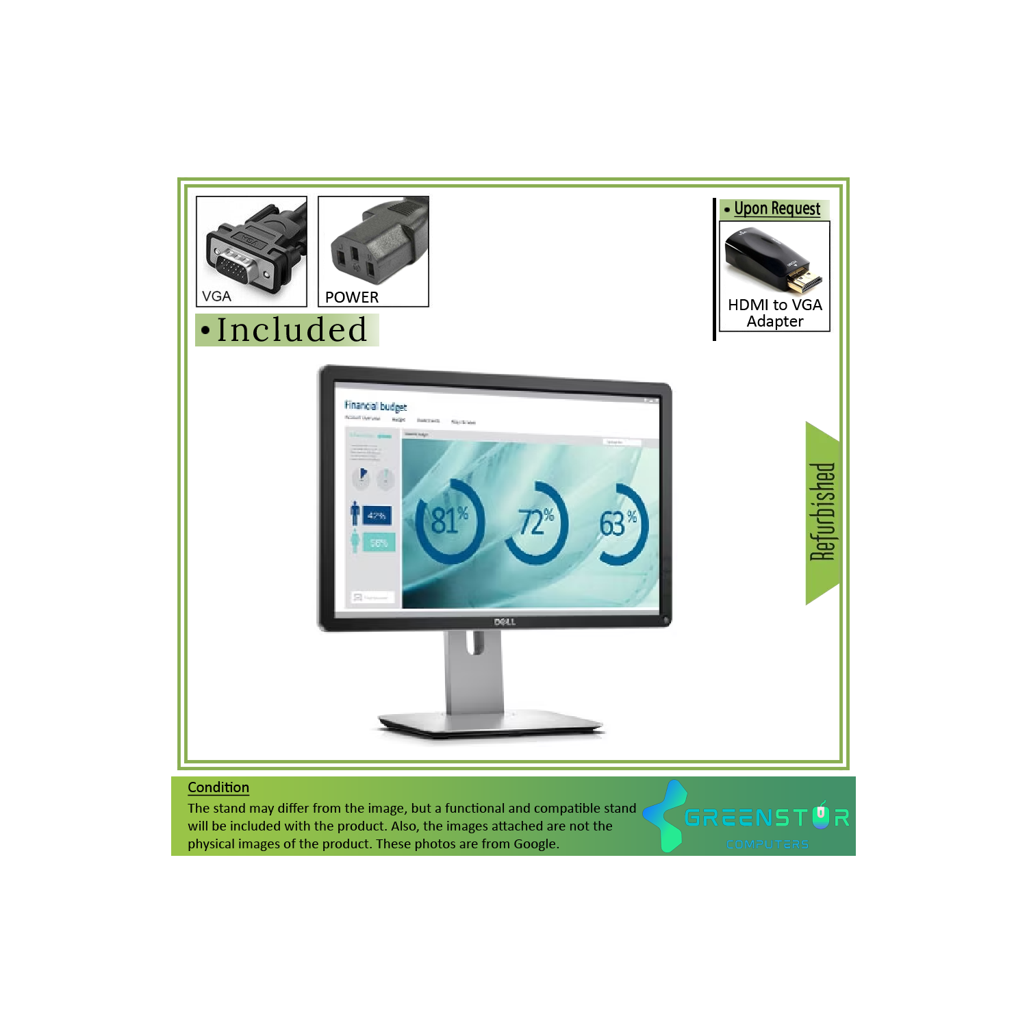 Refurbished(Good) - Dell P2016 19.5" 1440x900 Widescreen LED backlight LCD IPS Panel Monitor