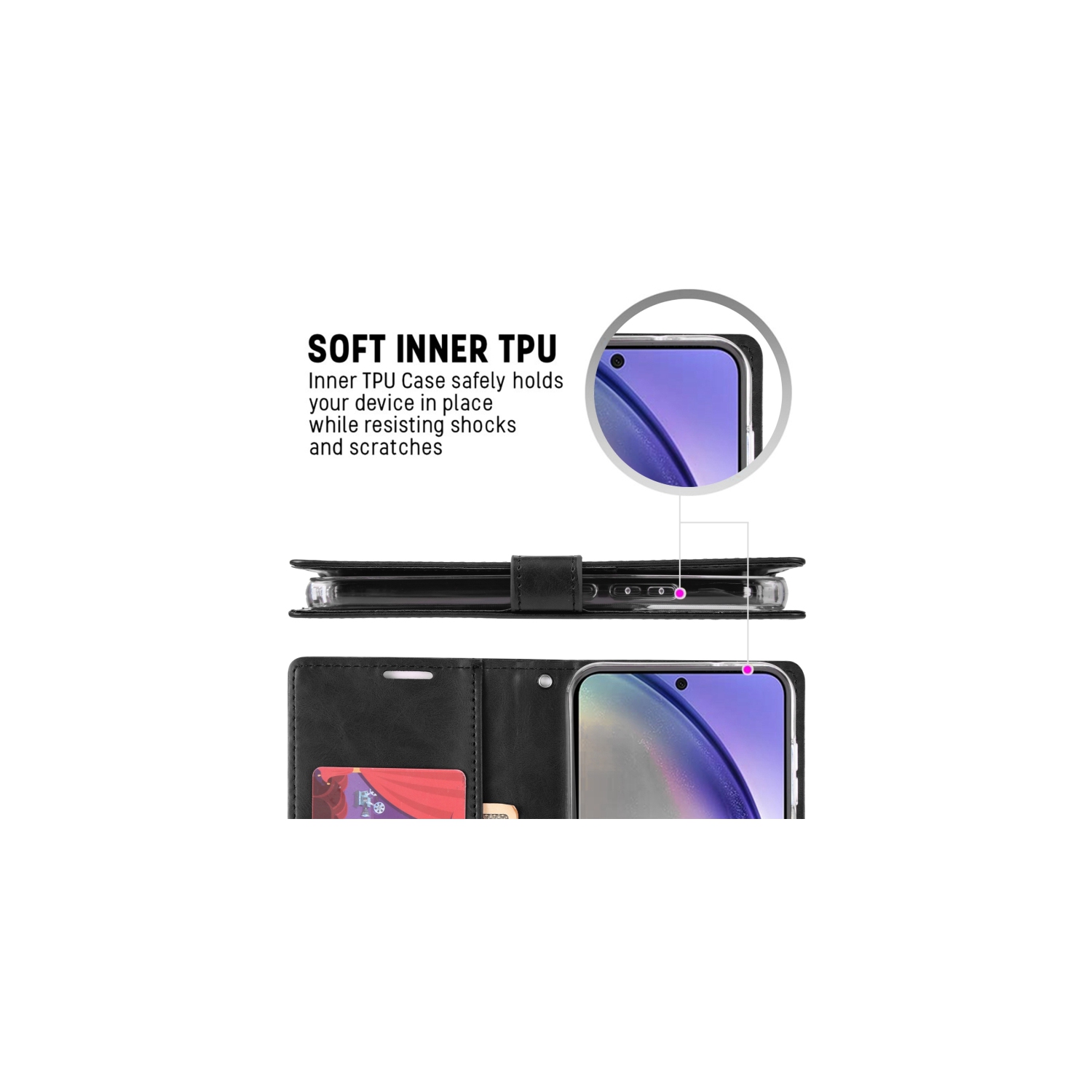 TopSave Goospery BLUEMOON Card Slot w/Magnetic Clip Leather Folio Wallet Flip For Samsung Galaxy A54 6.4", Black