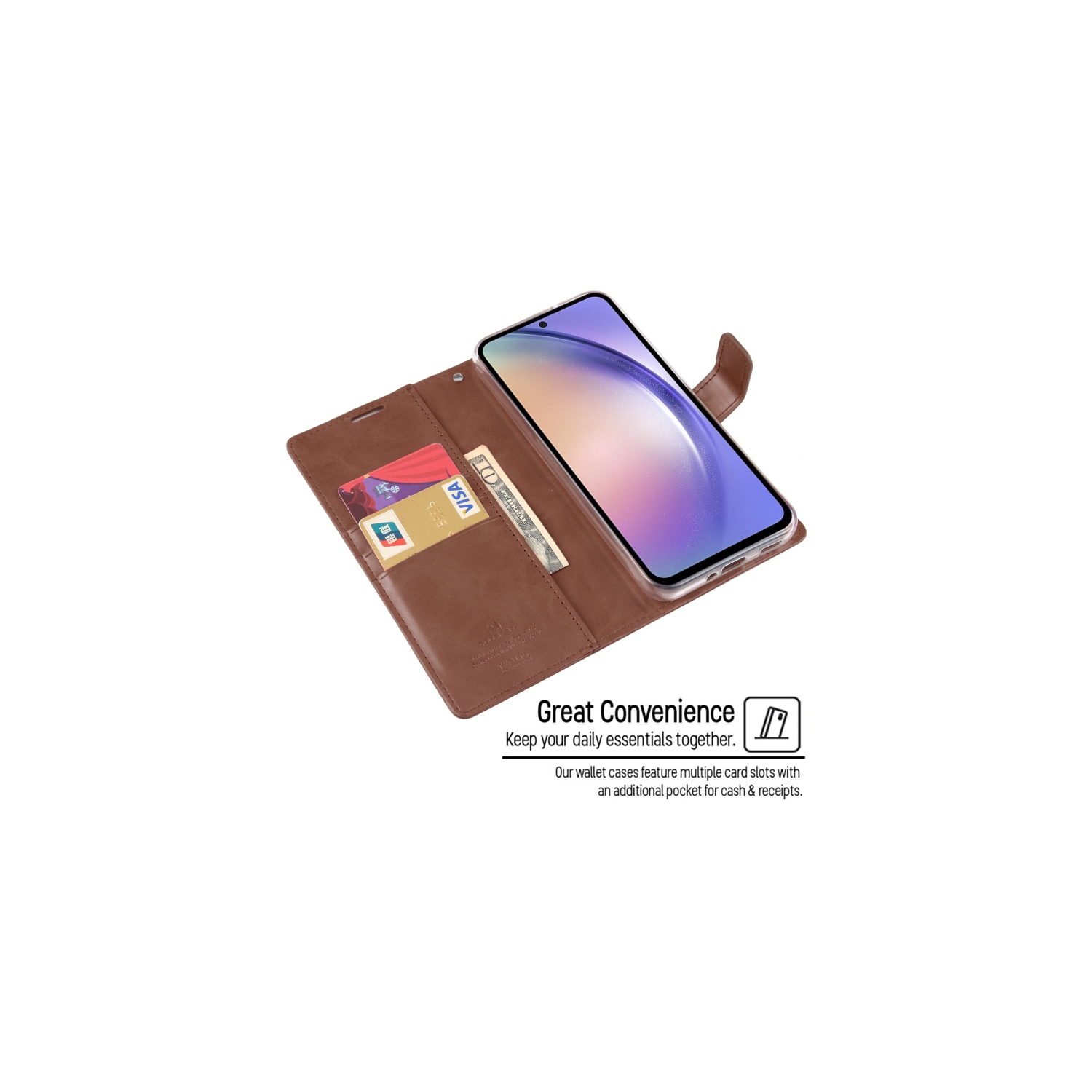 TopSave Goospery BLUEMOON Card Slot w/Magnetic Clip Leather Folio Wallet Flip For Samsung Galaxy A54 6.4", Brown