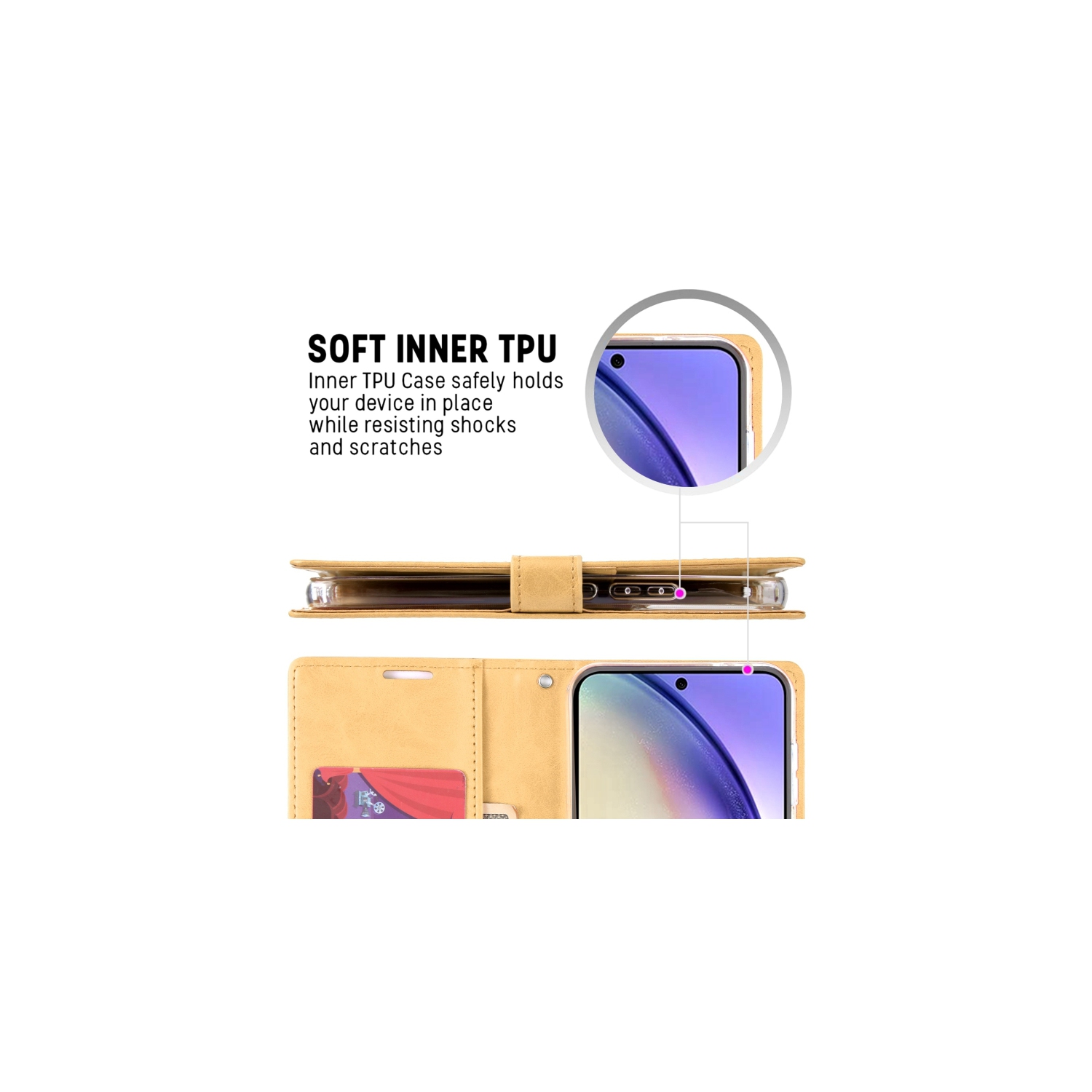 TopSave Goospery BLUEMOON Card Slot w/Magnetic Clip Leather Folio Wallet Flip For Samsung Galaxy A54 6.4", Gold