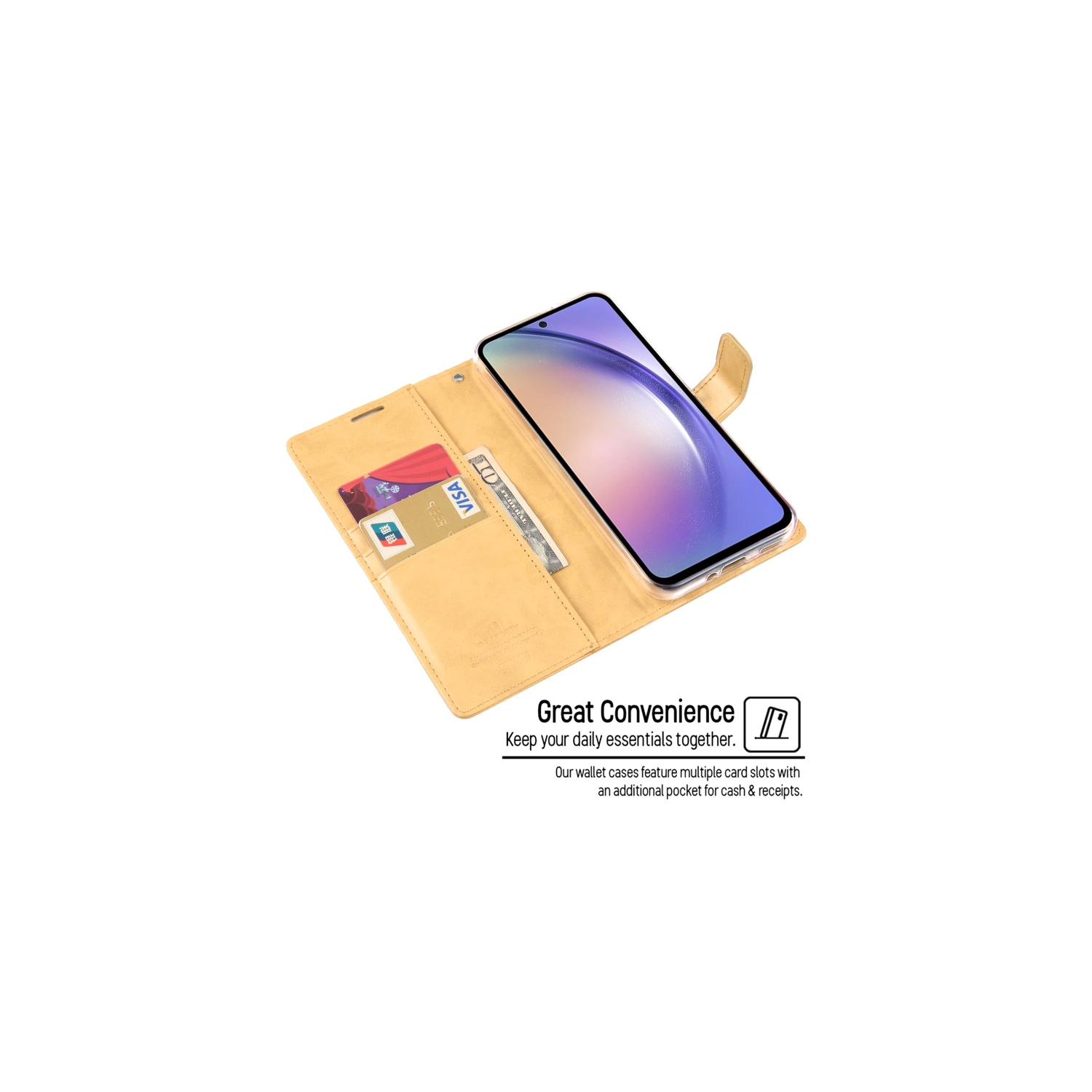 TopSave Goospery BLUEMOON Card Slot w/Magnetic Clip Leather Folio Wallet Flip For Samsung Galaxy A54 6.4", Gold