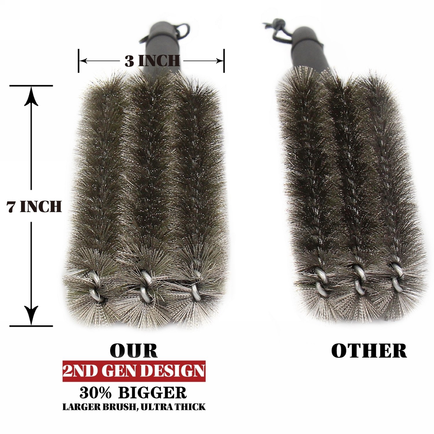 18" Wire Grill Brush - 3 Stainless Steel Brushes in 1 - Best Barbecue Grill Brush Cleaner - Perfect for Weber, Traeger, Char-Broil, Gas, Electric,