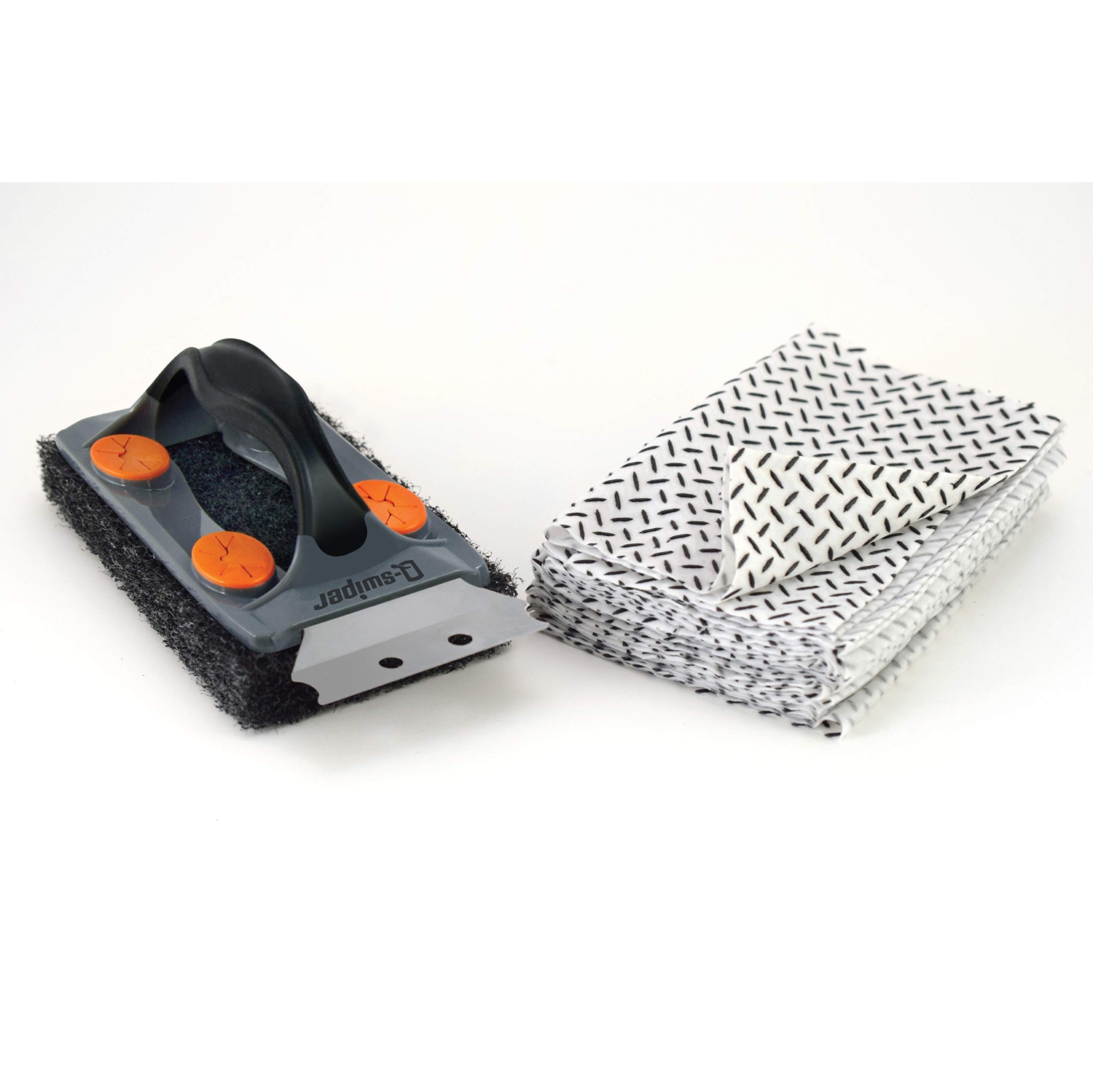 BBQ Grill Cleaner Gift Bundle Set - 1 Q-Swiper Grill Brush, 65 Q-Swiper Grill Cleaning Wipes and 2 Q-Swiper Reusable Grill Cloths. Safe Way to Clean