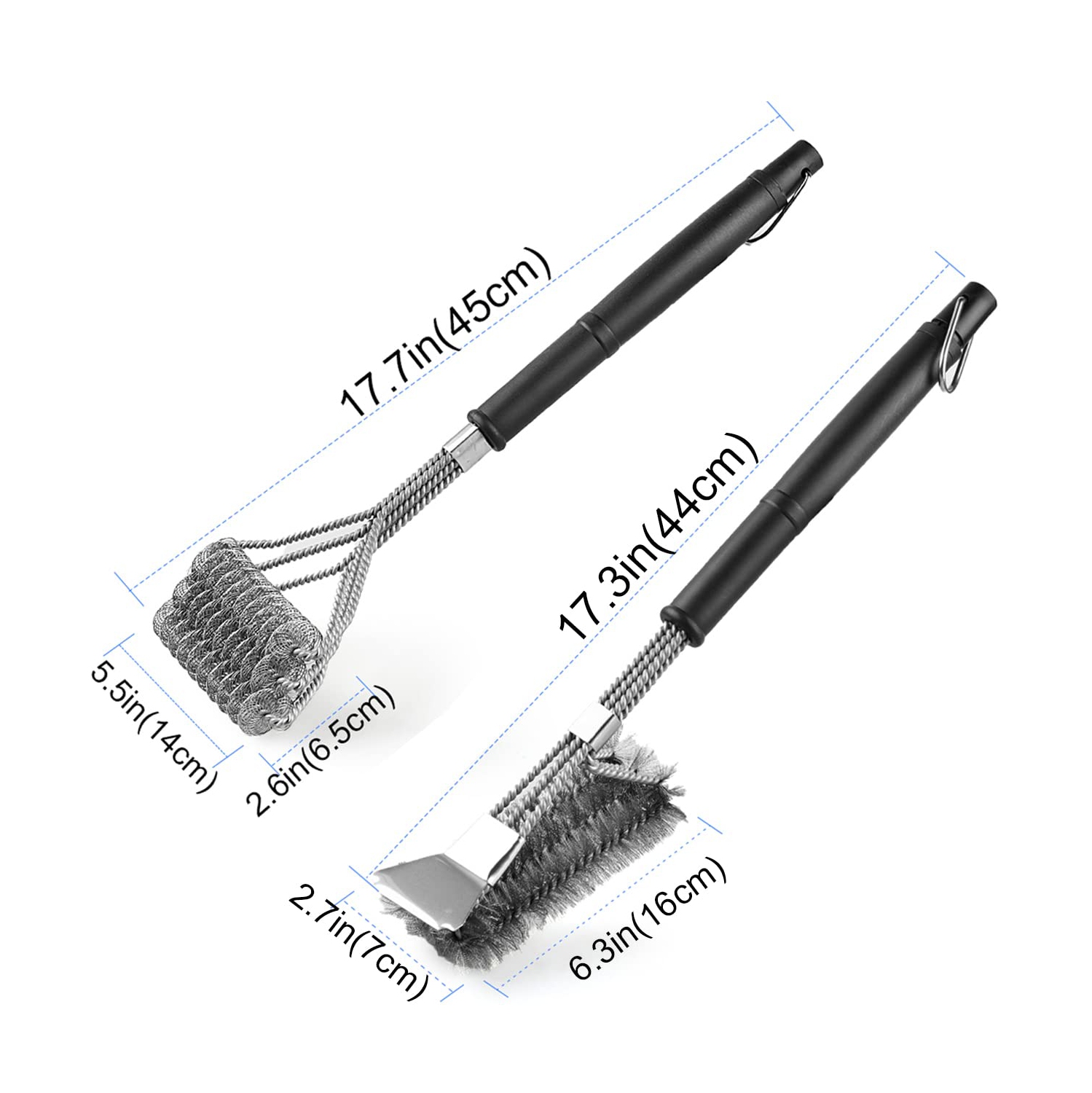 2 Pack BBQ Brush, 18 inch BBQ Brush Cleaner for Grill BBQ, Stainless Steel Barbecue Brush Bristle Free with Scraper & Multiple BBQ Grill Brush Heads,