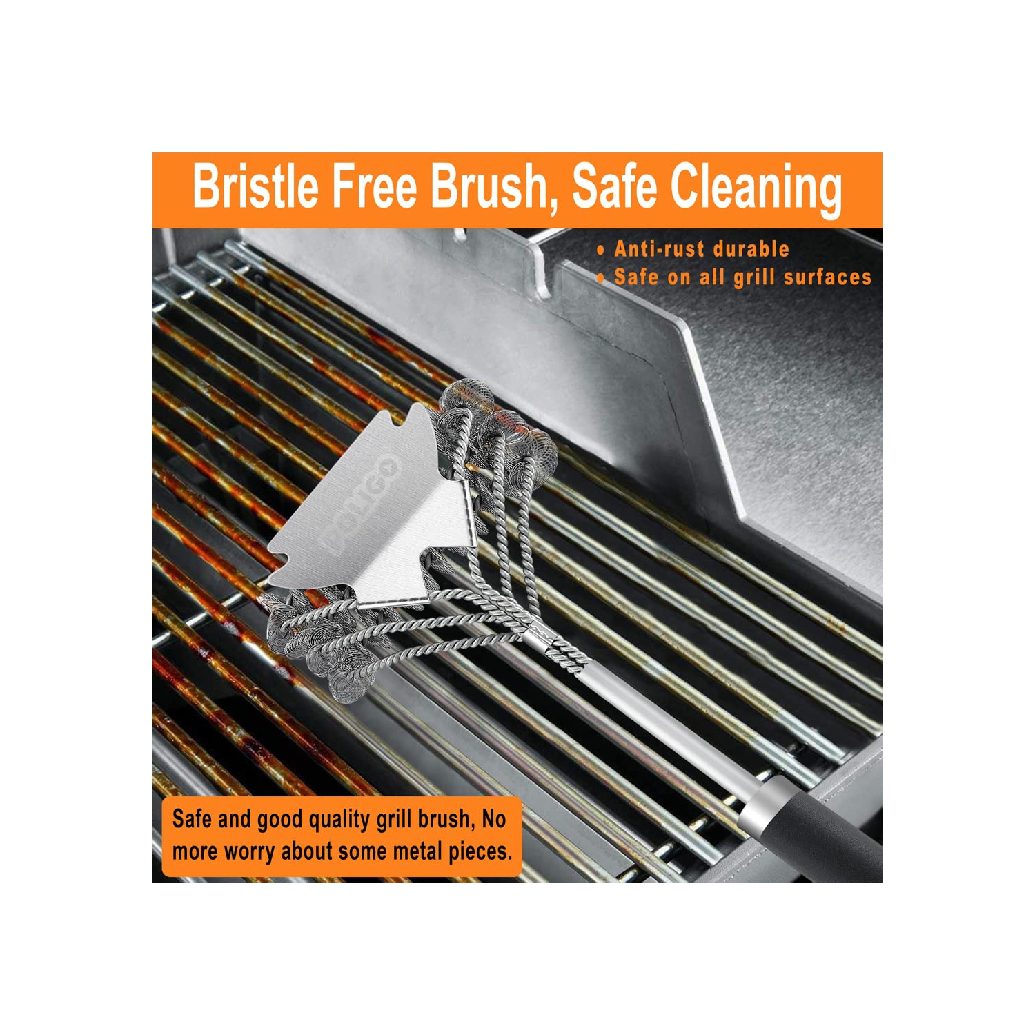 BBQ Grill Brush and Scraper Bristle Free Barbecue Brush, 18inch Stainless Steel BBQ Brush Cleaner with Scraper for Efficiently Cleaning, Safe BBQ