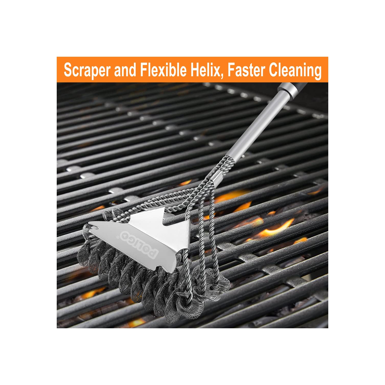 BBQ Grill Brush and Scraper Bristle Free Barbecue Brush, 18inch Stainless Steel BBQ Brush Cleaner with Scraper for Efficiently Cleaning, Safe BBQ