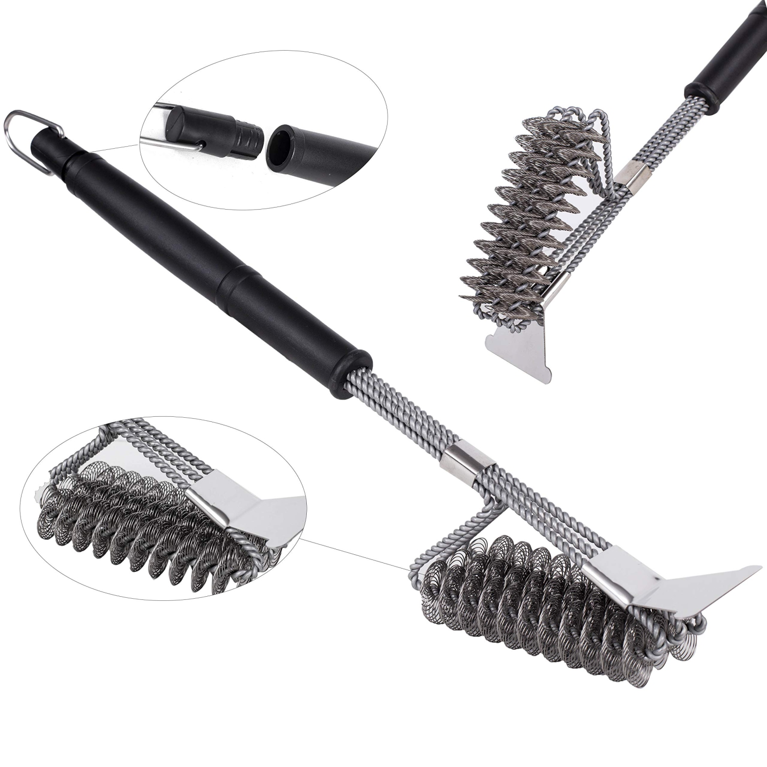 Grill Brush and Scraper, 3 in 1 BBQ Cleaner Bristle Free Barbecue Basting Brushes Great Grilling Accessories Gift Effective for Stainless Steel,