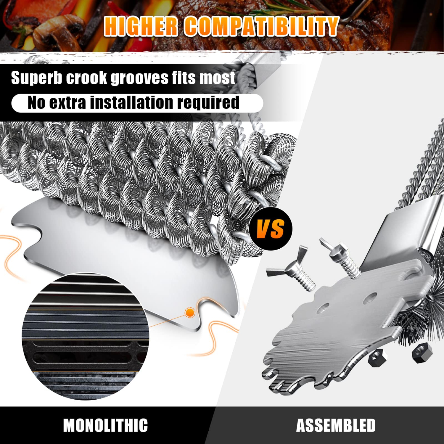 BBQ Brush, 2 Pack BBQ Grill Cleaner Brushes, Stainless Steel BBQ Brush, Heavy Duty Grill Brush with Grill Scraper, Effective Cleaning Grill BBQ