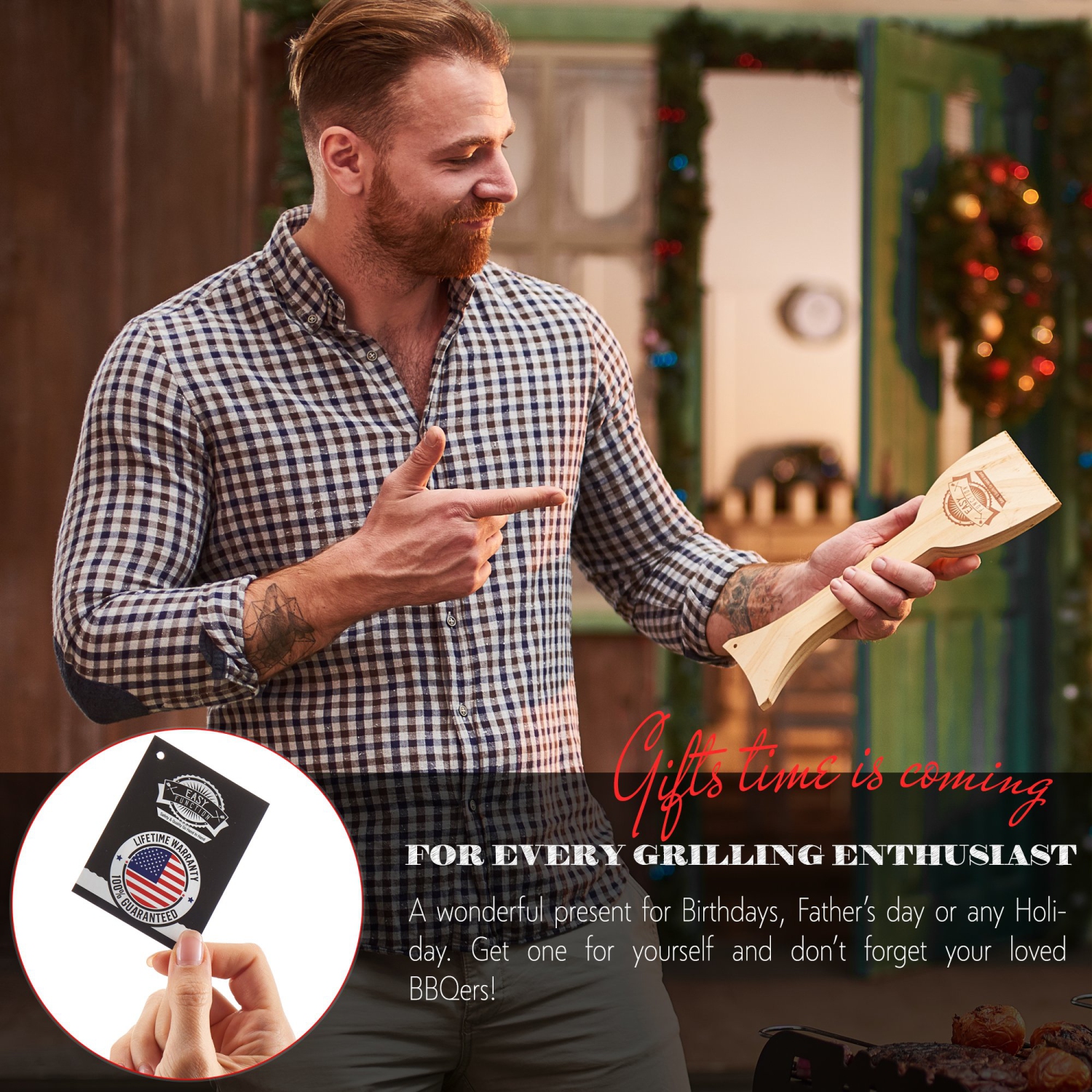 Easy Function Grill Scraper - Wooden BBQ Grill Brush Cleaner Alternative - Uses Powerful QuicKClean Technology to Faultlessly Clean On Top & Between