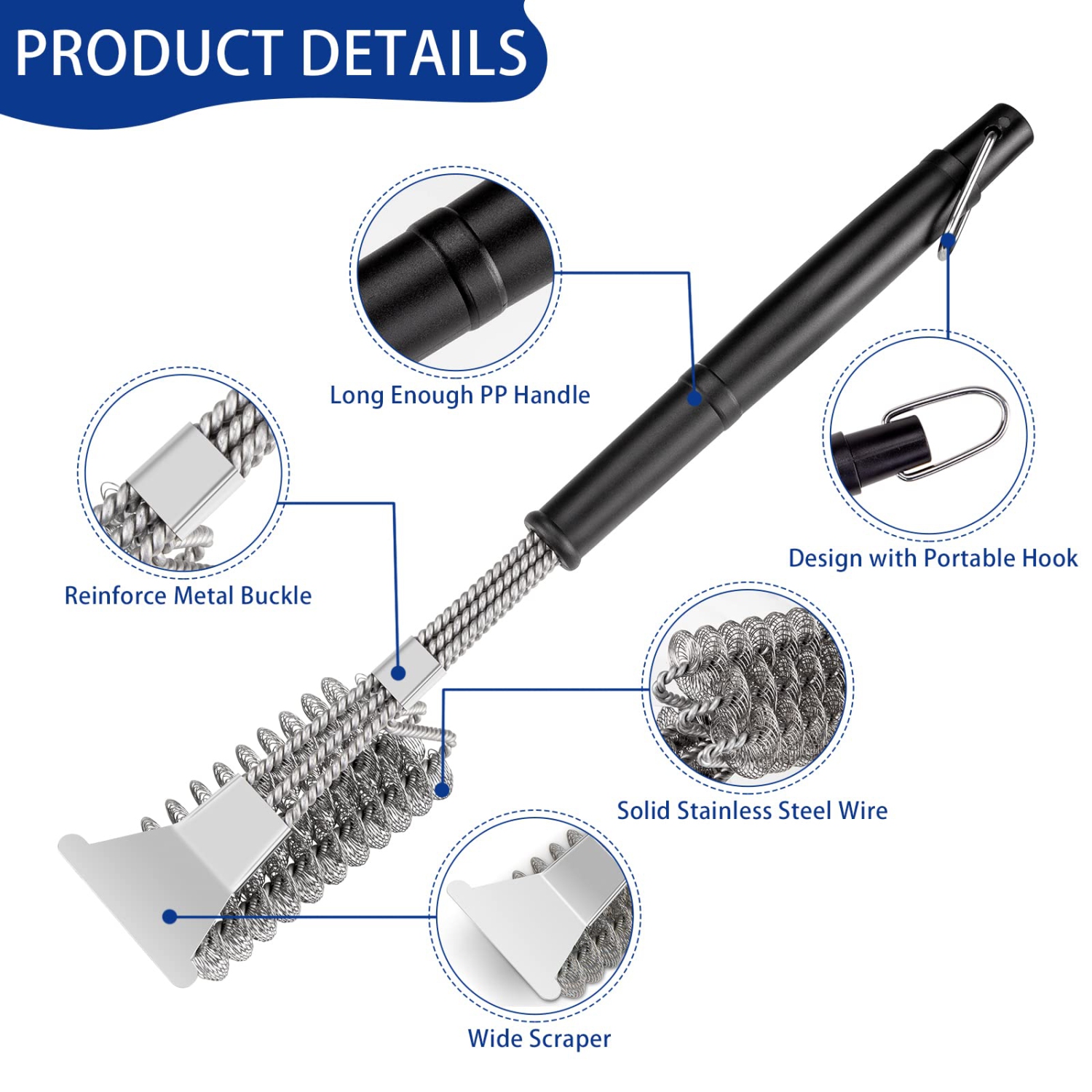 BBQ Grill Brush, 360°Clean 17 Inch Bristle Free Barbecue Brush, Stainless Steel Scraper BBQ Cleaning Brush, BBQ Accessories for Most Stainless Steel,