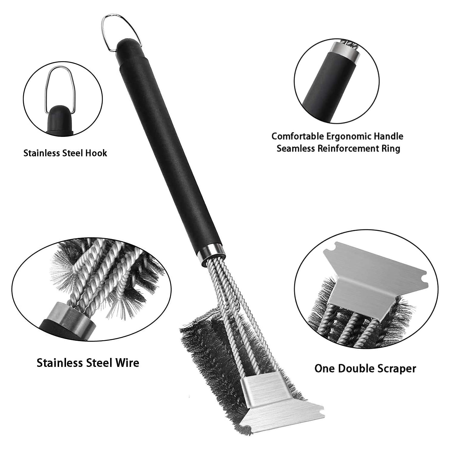 2 brosses pour barbecue , 18 accessoires pour barbecue, brosse de nettoyage pour barbecue sans poils, 100 % inox antirouille - nettoyant pour