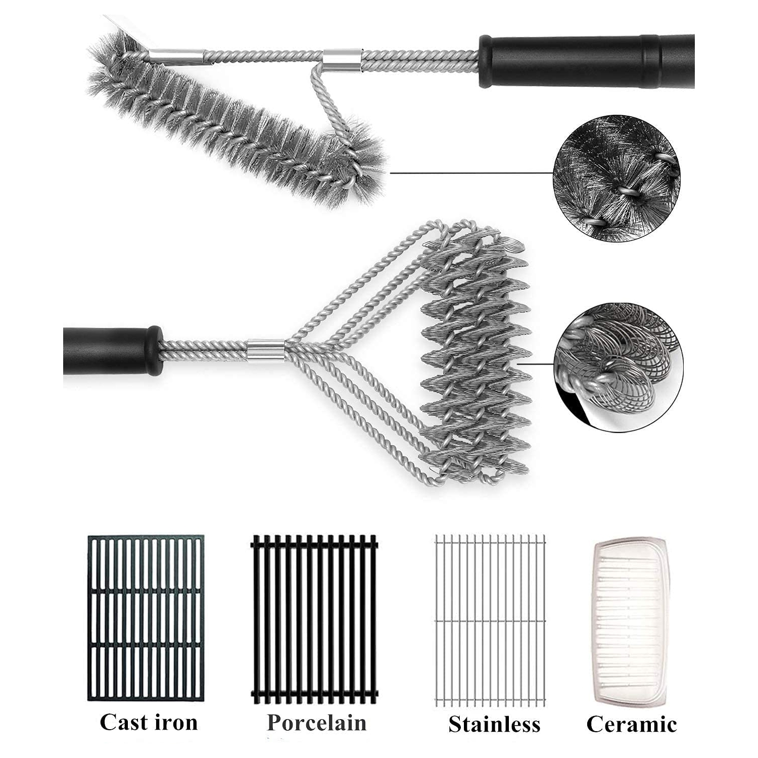 2 brosses pour barbecue , 18 accessoires pour barbecue, brosse de nettoyage pour barbecue sans poils, 100 % inox antirouille - nettoyant pour