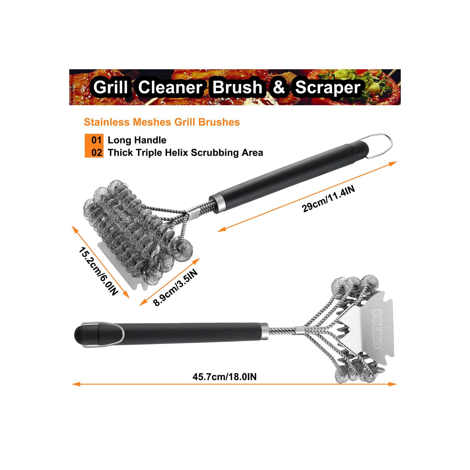 BBQ Grill Cleaning Brush Bristle Free & Scraper - Triple Helix Design Barbecue Cleaner - Non-Bristle Grill Brush and Scraper Safe for Gas Charcoal
