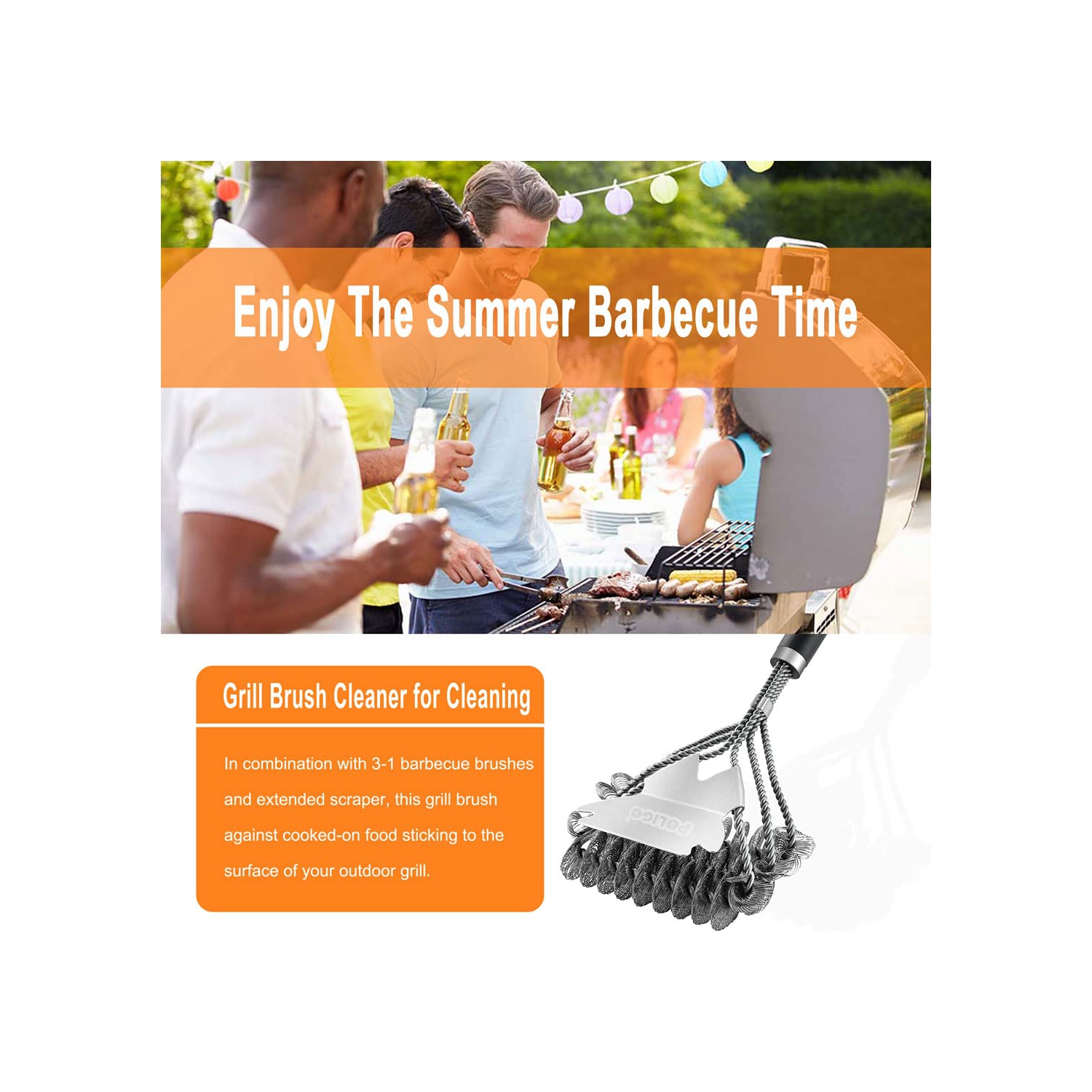 BBQ Grill Cleaning Brush Bristle Free & Scraper - Triple Helix Design Barbecue Cleaner - Non-Bristle Grill Brush and Scraper Safe for Gas Charcoal