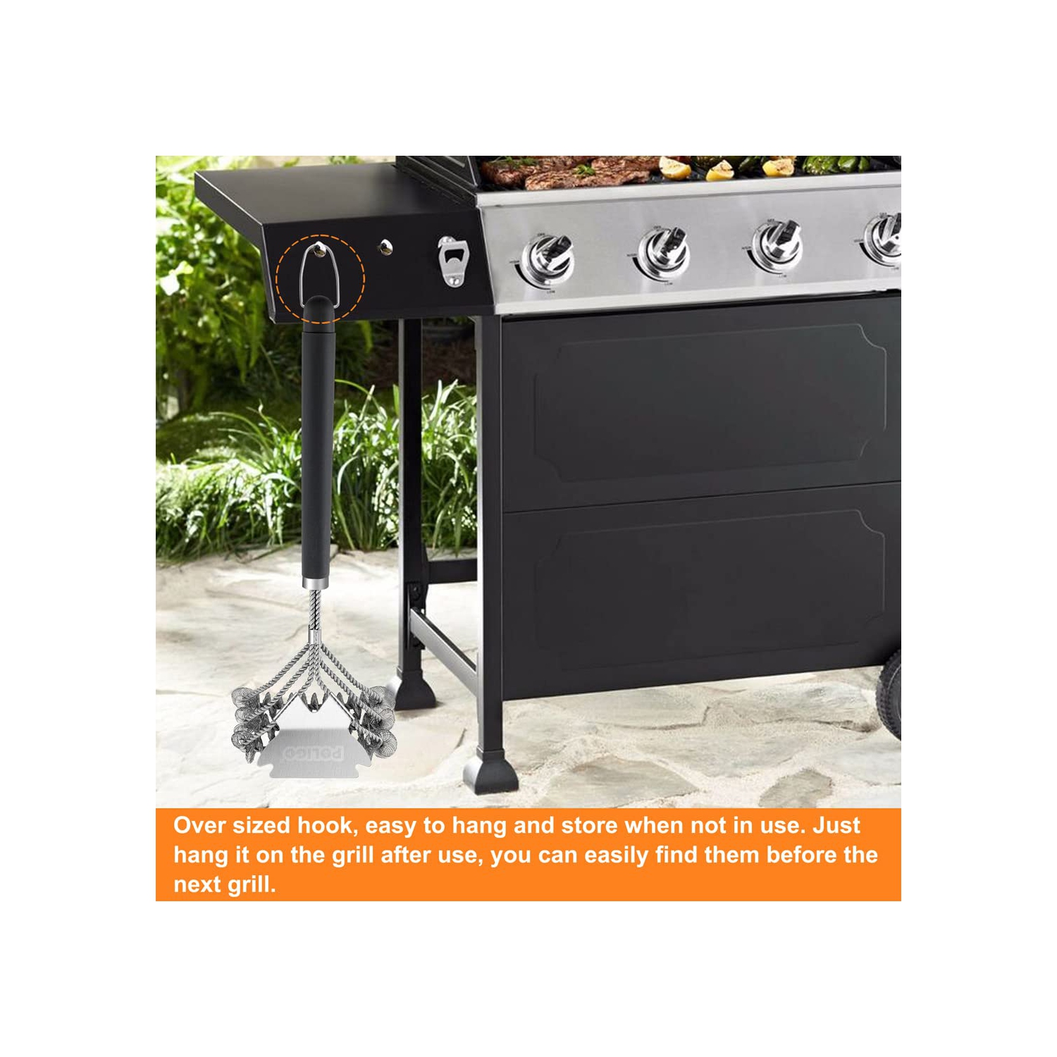 BBQ Grill Cleaning Brush Bristle Free & Scraper - Triple Helix Design Barbecue Cleaner - Non-Bristle Grill Brush and Scraper Safe for Gas Charcoal