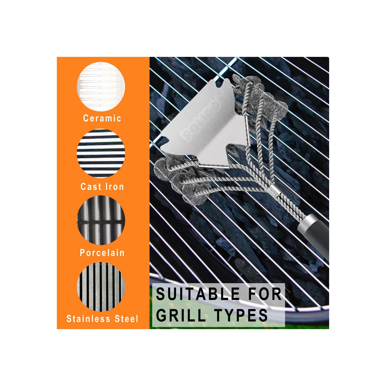 BBQ Grill Cleaning Brush Bristle Free & Scraper - Triple Helix Design Barbecue Cleaner - Non-Bristle Grill Brush and Scraper Safe for Gas Charcoal