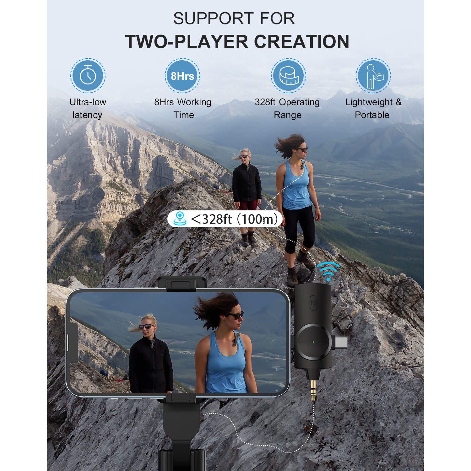 Deux microphones sans fil pour iPhone/téléphone Android/appareil photo/portable, micro-cravate sans fil pour enregistrement vidéo Podcast YouTube