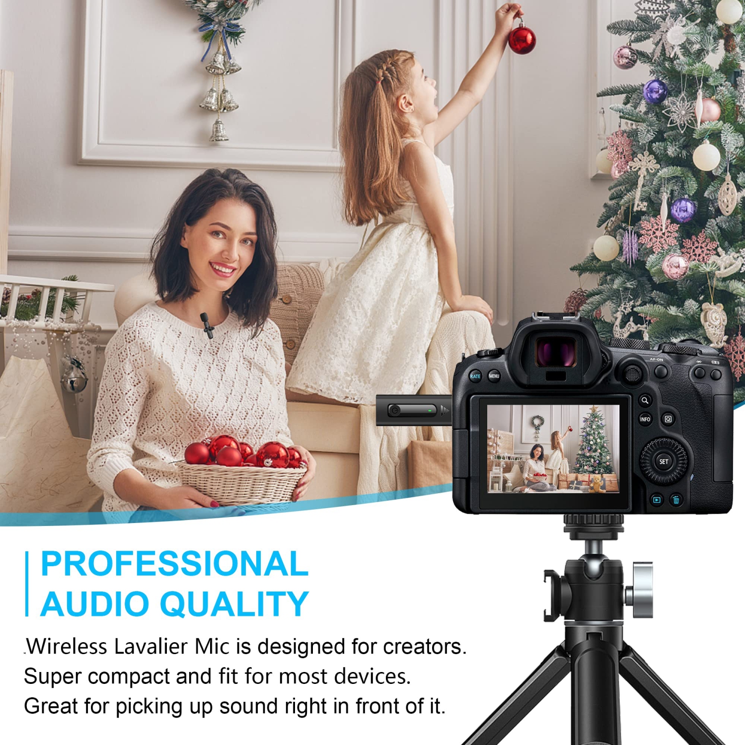 Dual Wireless Lavalier Microphone for iPhone/Android Phones/DSLR Camera/Laptop/MacBook/GoPro/Camcorder, Professional Lapel Mic for Video